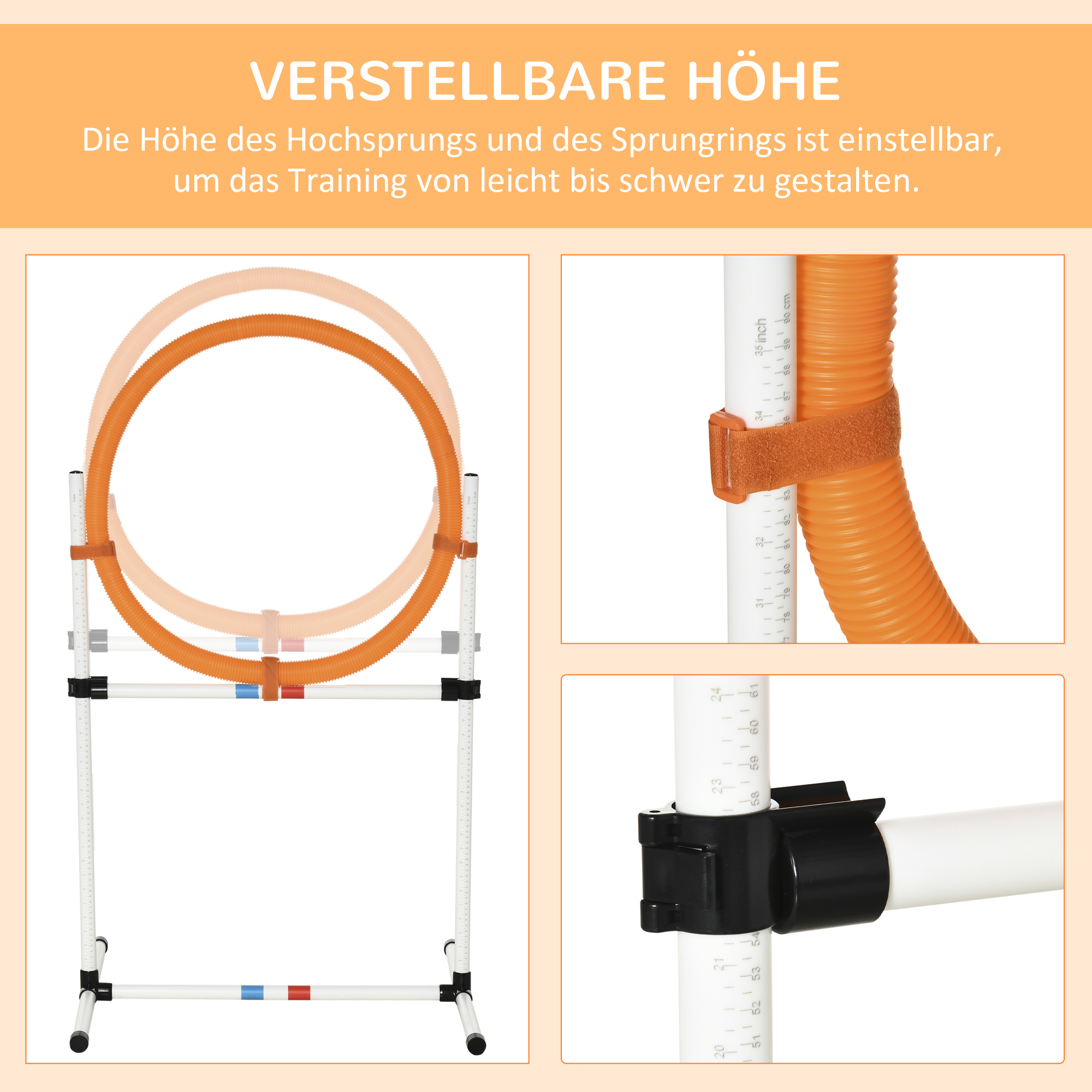 Hundetrainingsset Springring für Haustier-Agility-Training tragbar PE Weiß + Orange 74,5 x 66 x 91 cm
