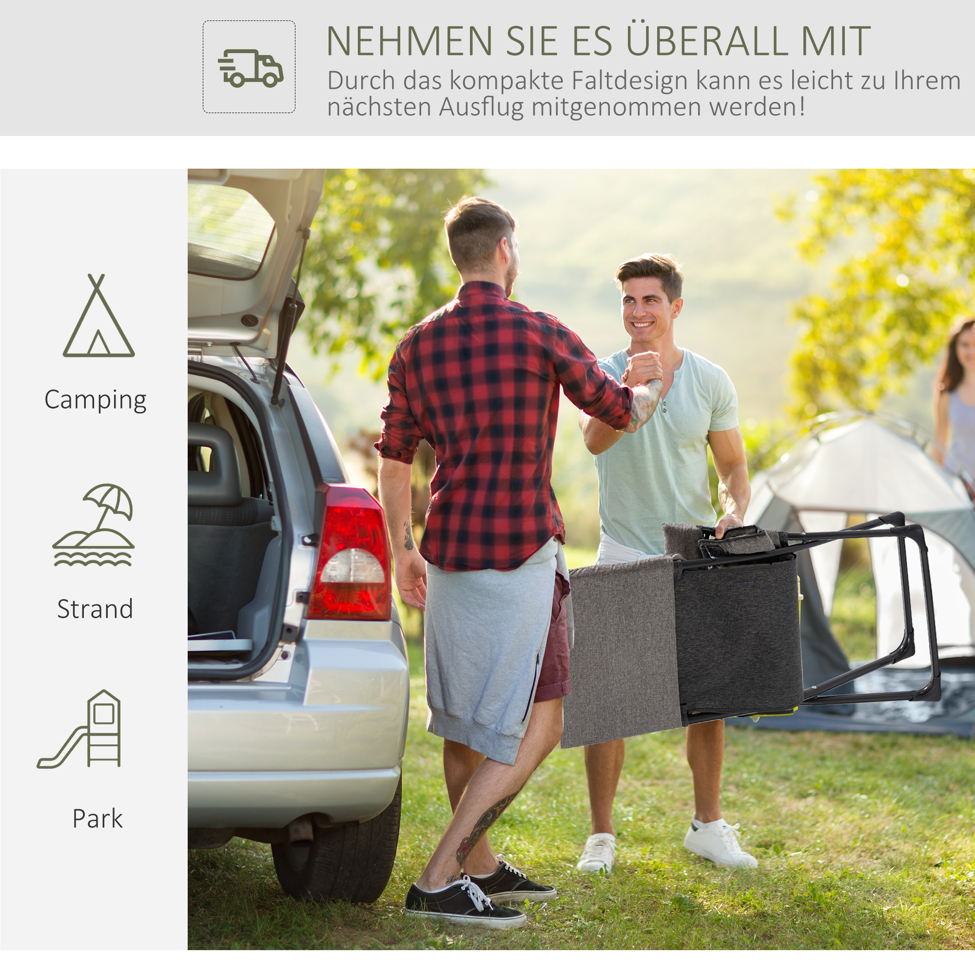 Gartenstuhl aus Metall Klappstuhl mit Auflage abnehmbar wetterfest klappbar Campingstuhl Liegestuhl 120kg Belastbarkeit Sitzmöbel für Garten Terrasse Balkon 66B x 94T x 79H cm Grau