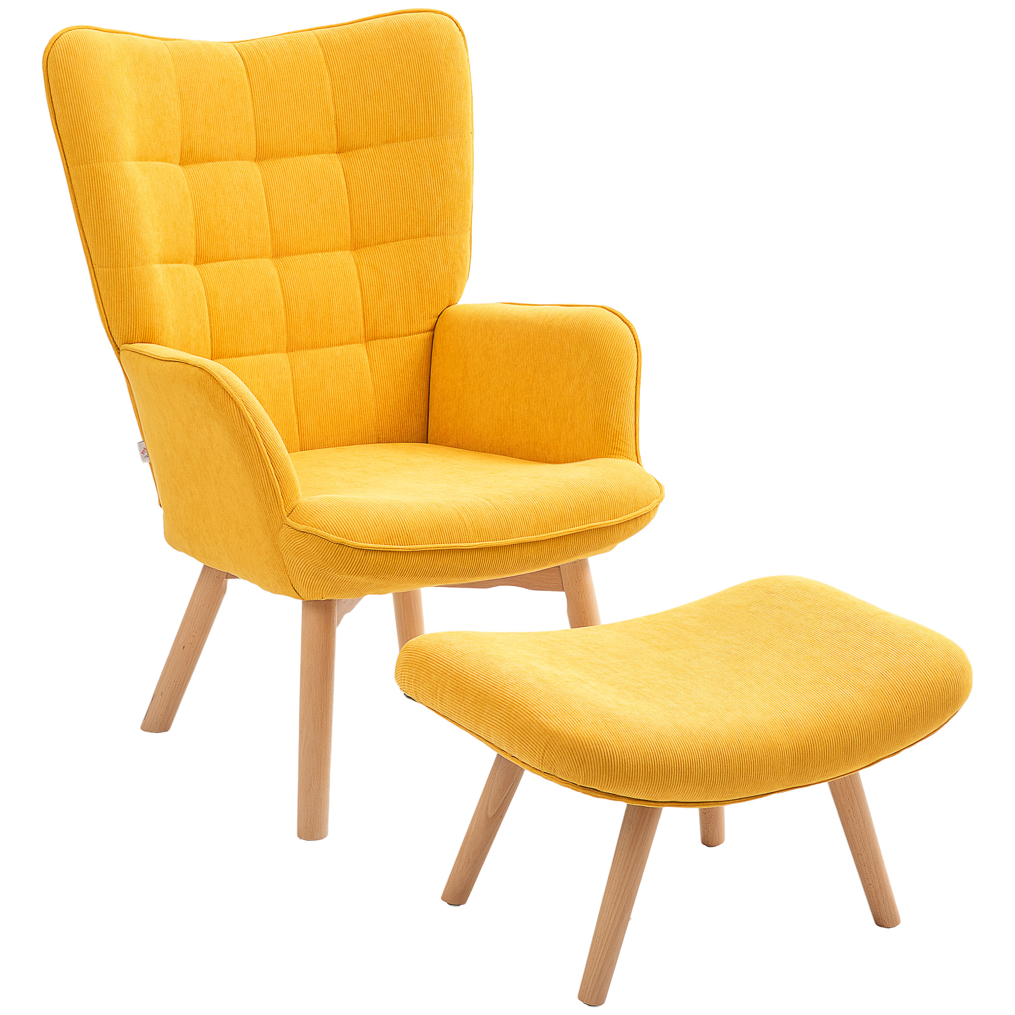 Akzentsessel mit Hocker, Relaxsessel in Cord-Optik, Armlehnstuhl mit Holzbeinen, für Wohnzimmer, Orange Akzentsessel mit Hocker, Relaxsessel in Cord-Optik, Armlehnstuhl mit Holzbeinen, für Wohnzimmer, Orange