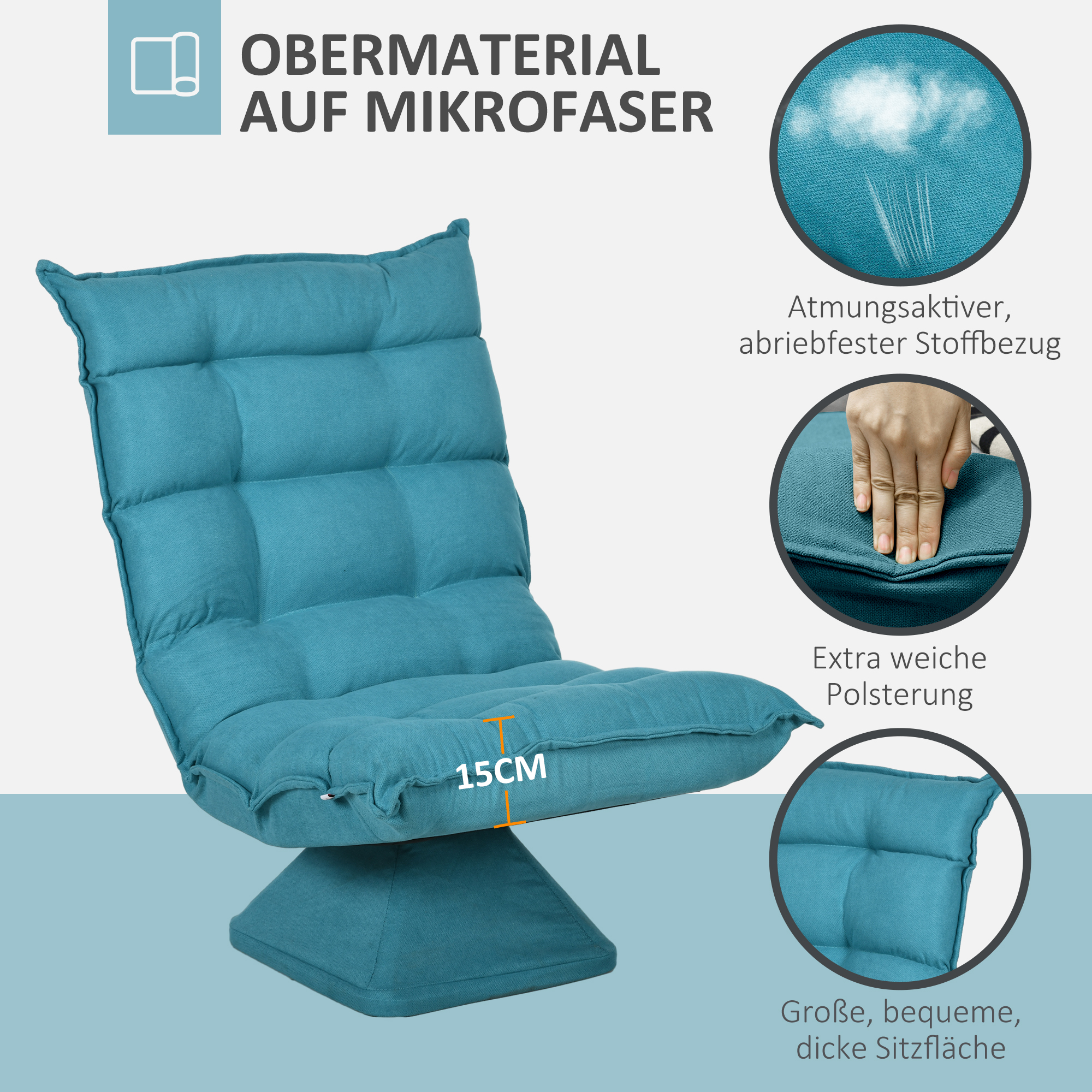 Relaxsessel Lesesessel, drehbar, Samtoptik, 62 cm x 70 cm x 95 cm, Blau