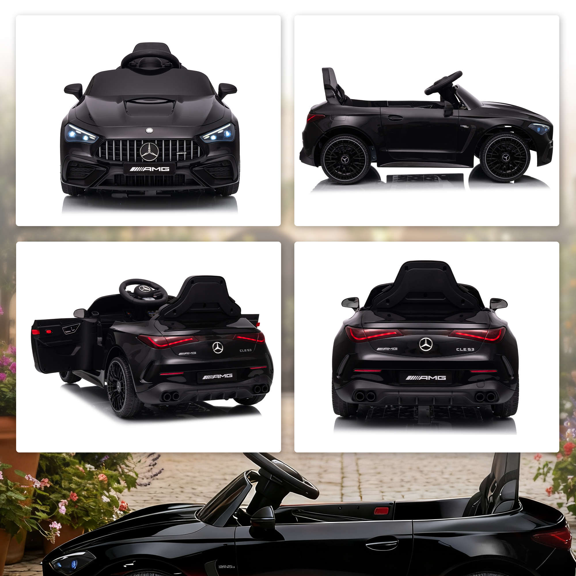 Kinder-Elektroauto, Mercedes-Design, 12V Motoren, Fernbedienung, LED-Lichter, Musik, für 3-6 Jahren Kinder, Schwarz