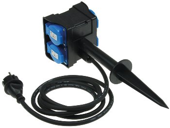 Gartensteckdose mit Erdspieß, 4-fach, IP44, 2m Kabel