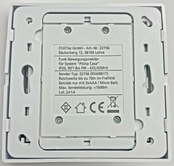 Funk-Bewegungsmelder für "Pilota Casa", IP20, 90°/8m PIR, Aufputz 30mm flach