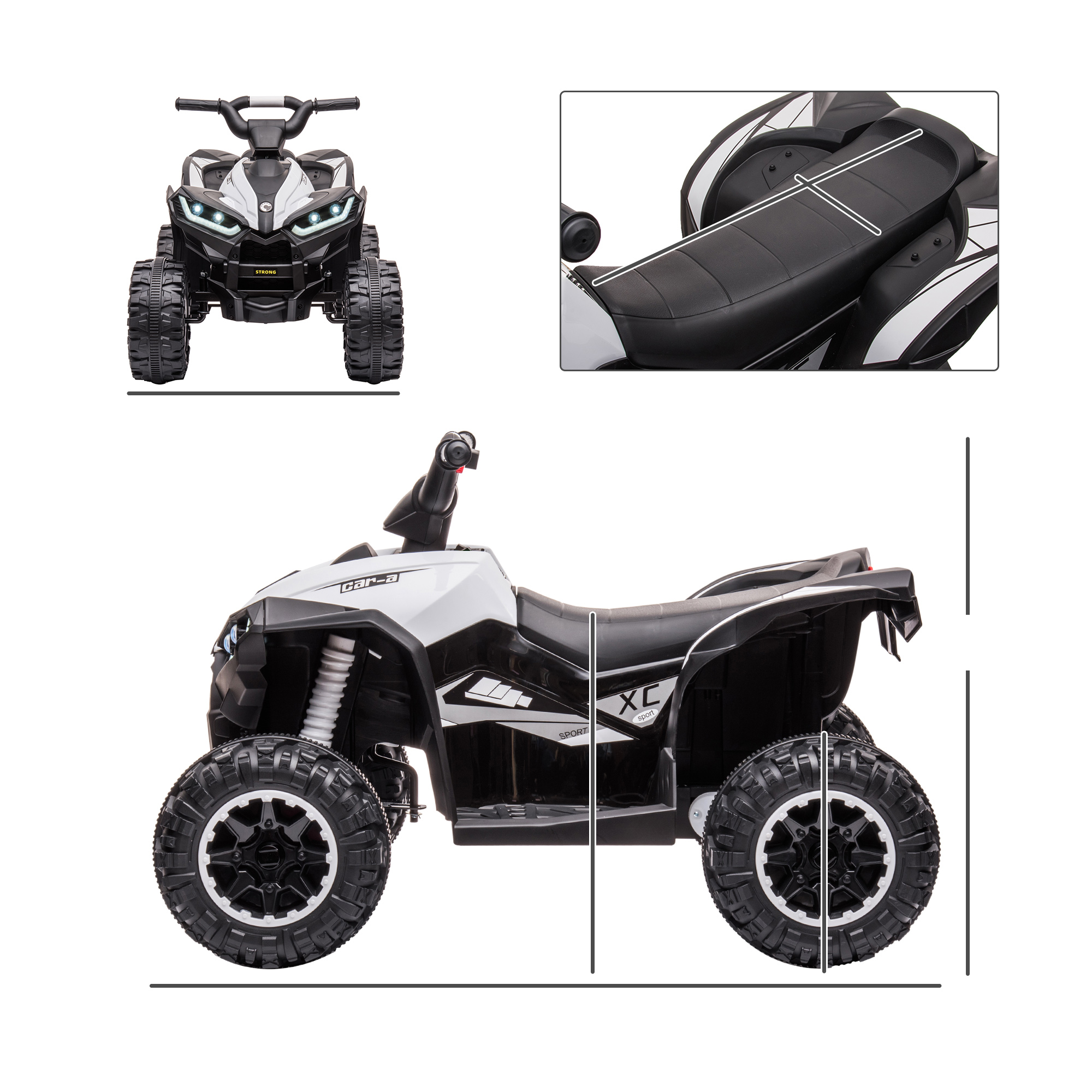 Kinder-Quad Elektrisches Kinderauto, 6 km/h, Sound- und Lichteffekte, : 83 cm x 53 cm x 55,5 cm, Schwarz + Weiß
