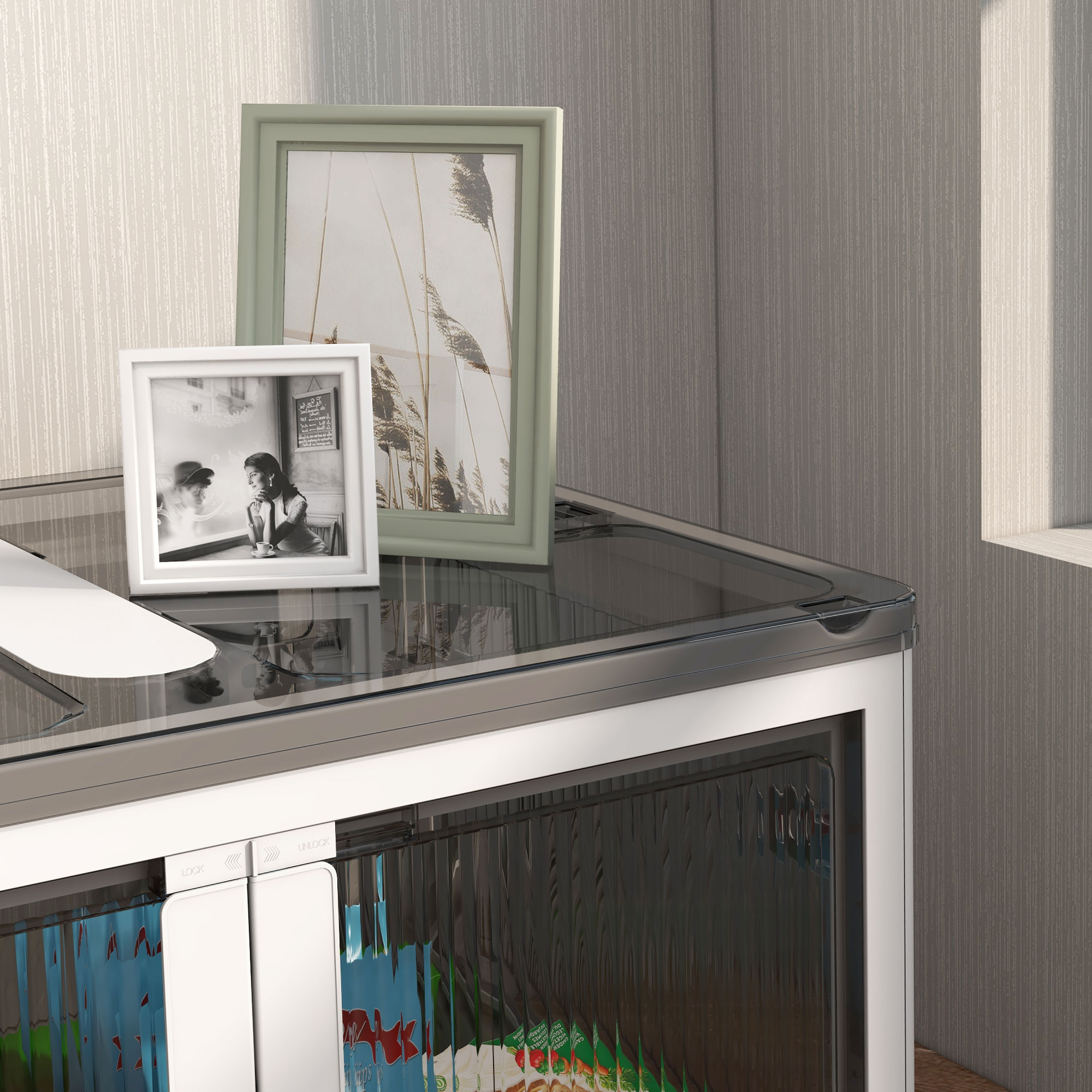 Aufbewahrungsbox Aufbewahrungskorb. faltbar, mit Staubschutz, 60 cm x 42 cm x 34 cm, Weiß + Grau