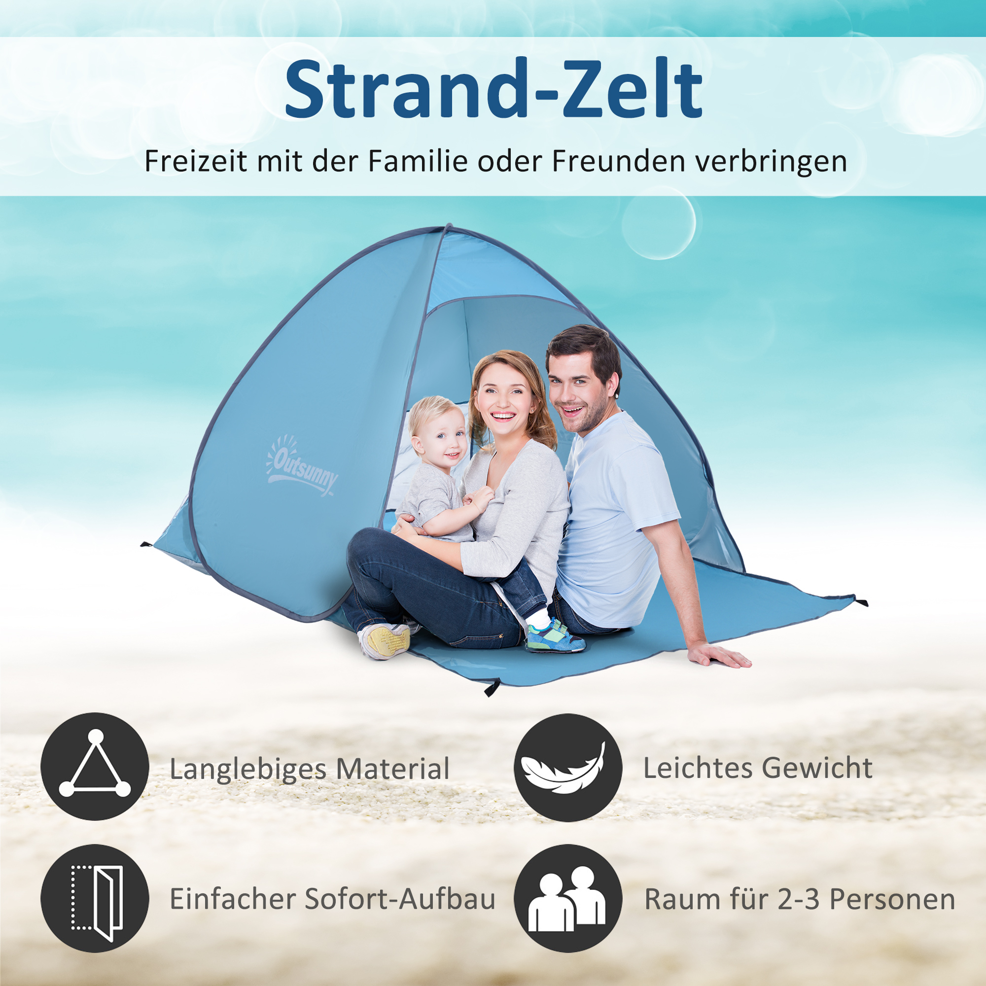 Pop-up-Zelt, Strandzelt, Campingzelt, Polyester, 200 x 150 x 119 cm, Blau