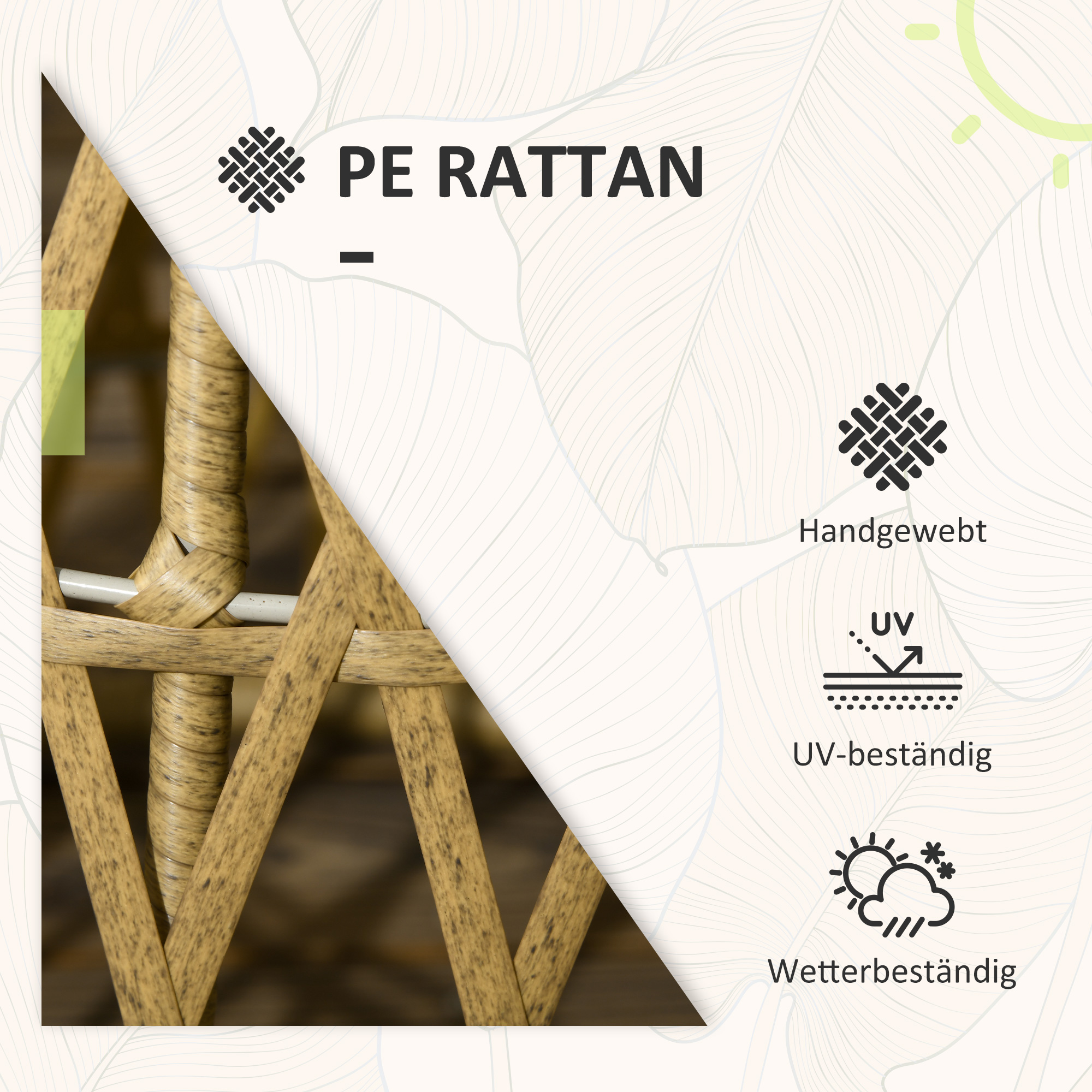 Bistro-Set Balkon-Set Terrassenset, wetterbeständig, abnehmbare Polster, 85 cm x 70 cm x 82 cm, Natur +Hellbraun