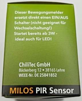 MILOS Bewegungsmelder 160°,weiß matt, LED geeignet,  250V~, Unterputz, 2-Draht