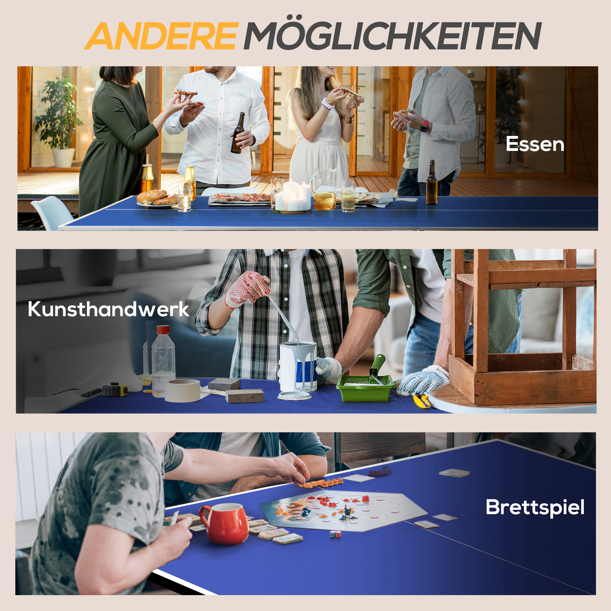 Tischtennisplatte, klappbar, inkl. 2 Schläger, 3 Bälle, Netz, In- & Outdoor, Metallgestell, 274x152x76cm, Blau