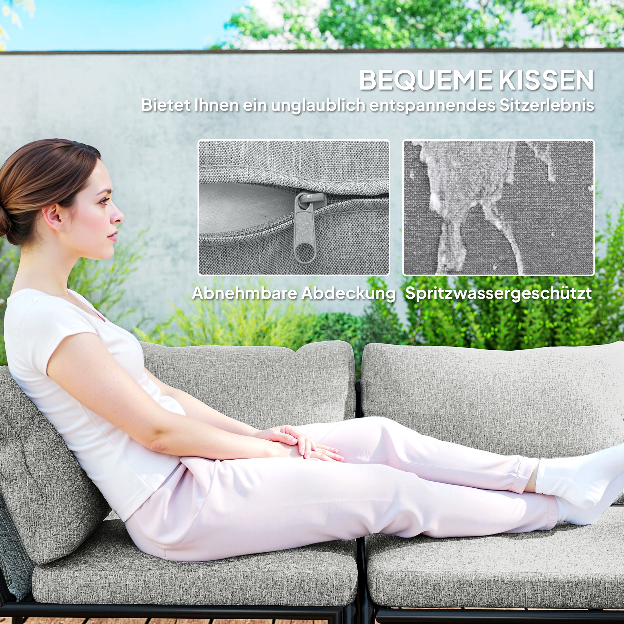 Gartenmöbel Set Polyrattan Lounge-Set mit Ecksofa Tisch Kissen für 6 Personen Dunkelgrau