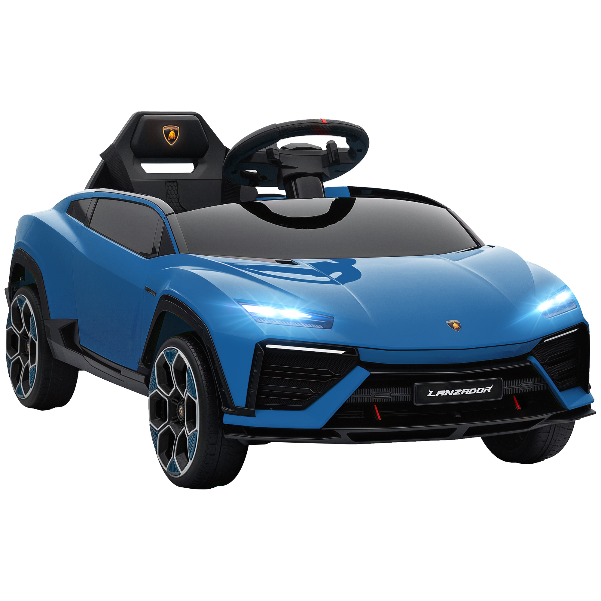 Kinder Elektroauto 12V Kinderauto mit 2,4 GHz Fernbedienung, 2 Motor, Hupe, LED, Musik, 101,5 x 49 x 43 cm, Blau
