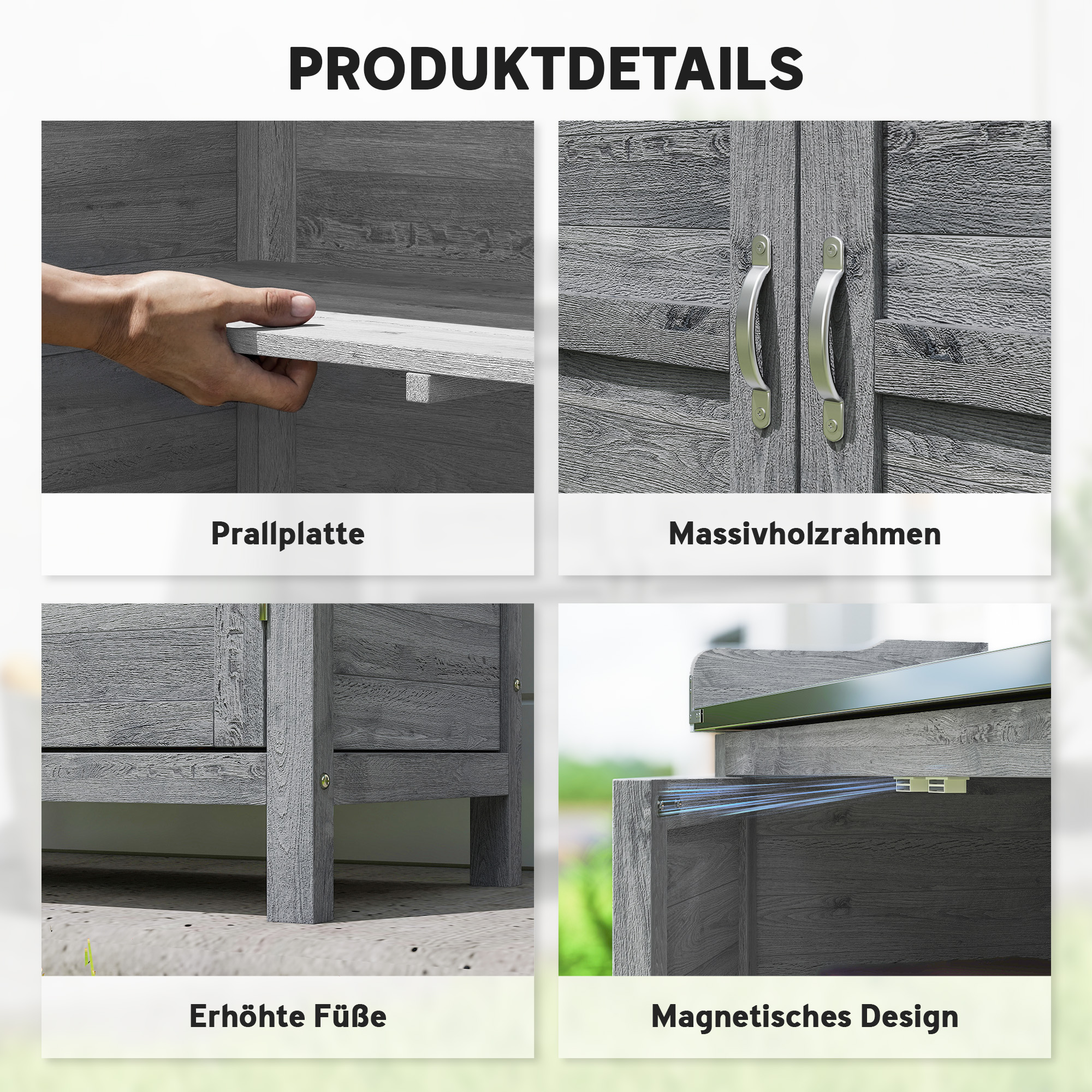 Gartenschrank mit Pflanztisch, Holz Geräteschuppen mit verzinkter Arbeitsplatte 2 Regalböden Grau