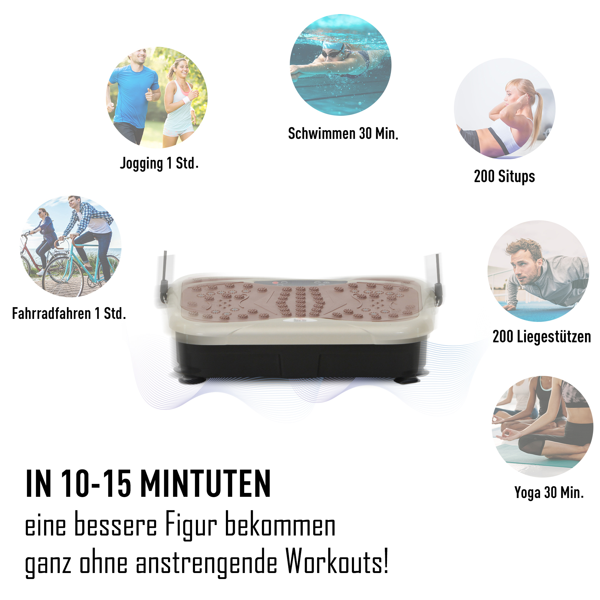 Vibrationsplatte Vibrationstrainer Vibrationsgerät Fitnesstrainer LED-Anzeige USB-Lautsprecher Trainingsbänder Fernbedienung