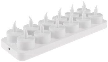 LED Teelichter, 12er Set, mit Windschutz, wiederaufladbar auf Ladestation