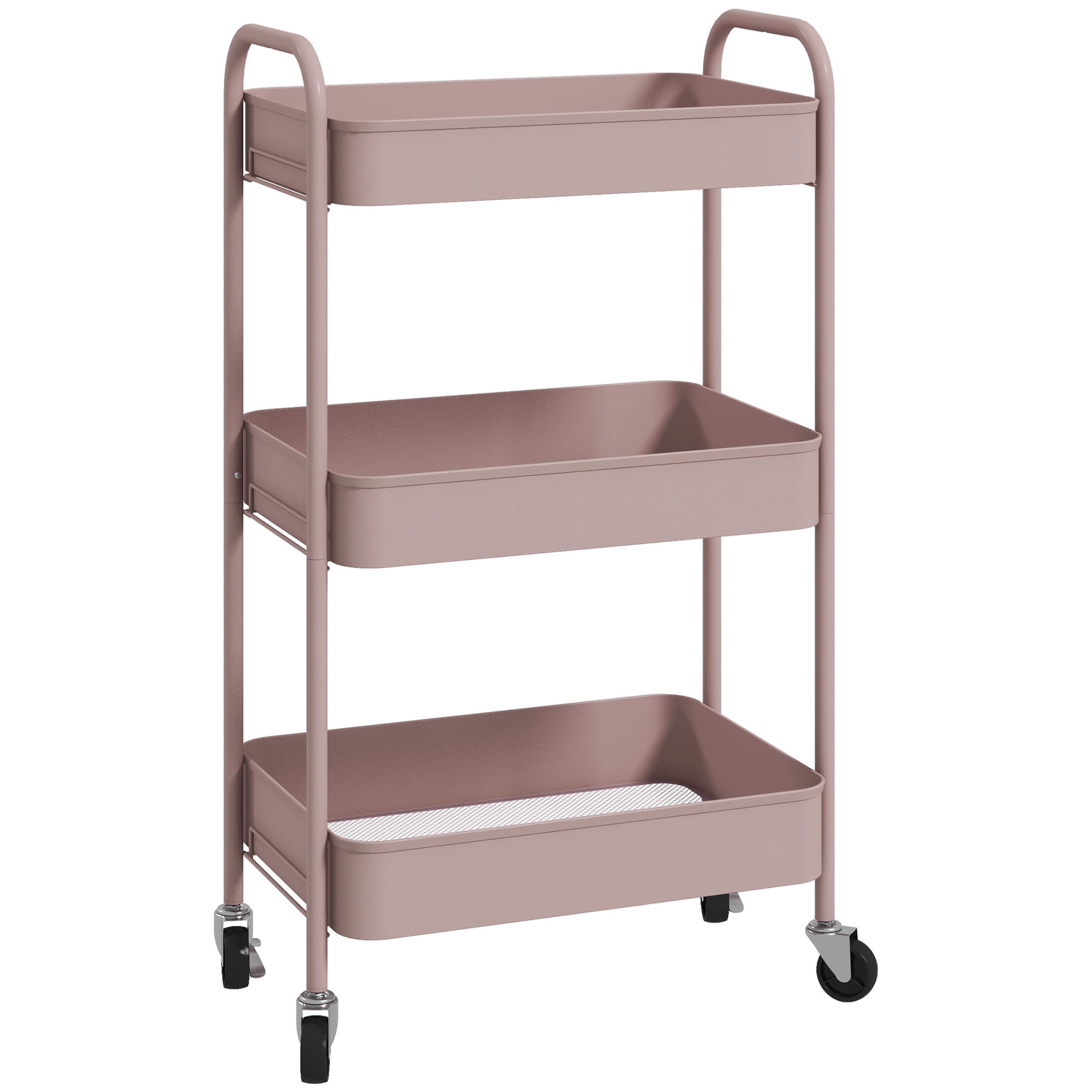 Mehrzweckwagen Rollwagen Küchenwagen, 3 Regale, 4 Rollen, 45 cm x 30,6 cm x 79 cm, Rosa
