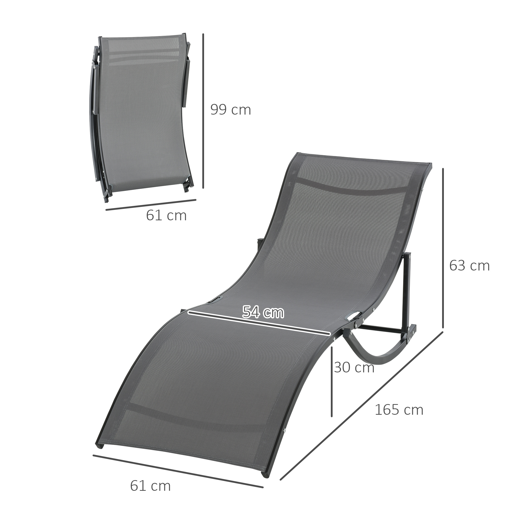 2er Set Sonnenliege Gartenliegen Stoffliege Relaxliege ergonomisch Aluminium Texteline Dunkelgrau 165 x 61 x 63 cm