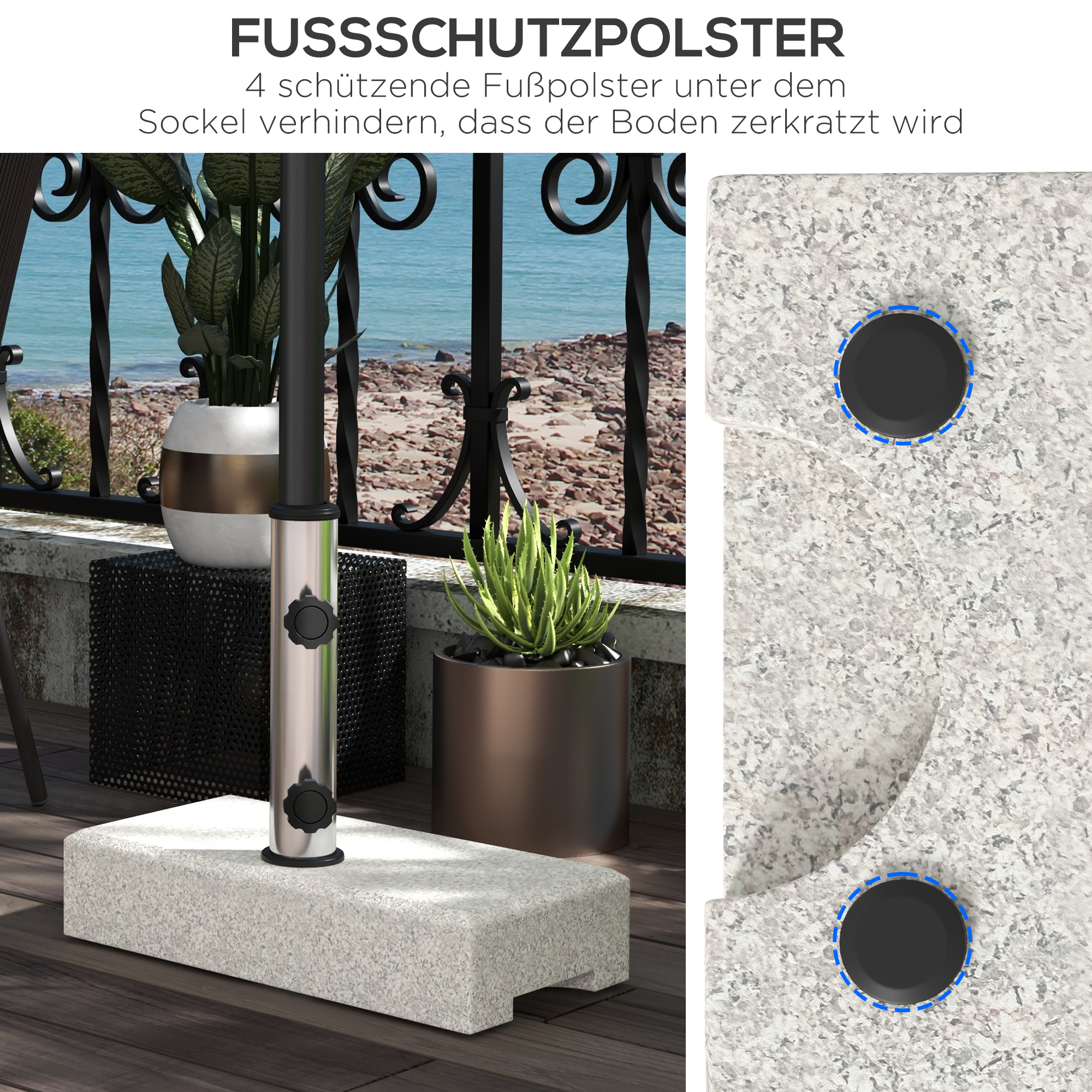 Sonnenschirmständer 25 kg, Schirmfuß aus Granit, für Schirmstöcke Ø32/38/48 mm, Grau