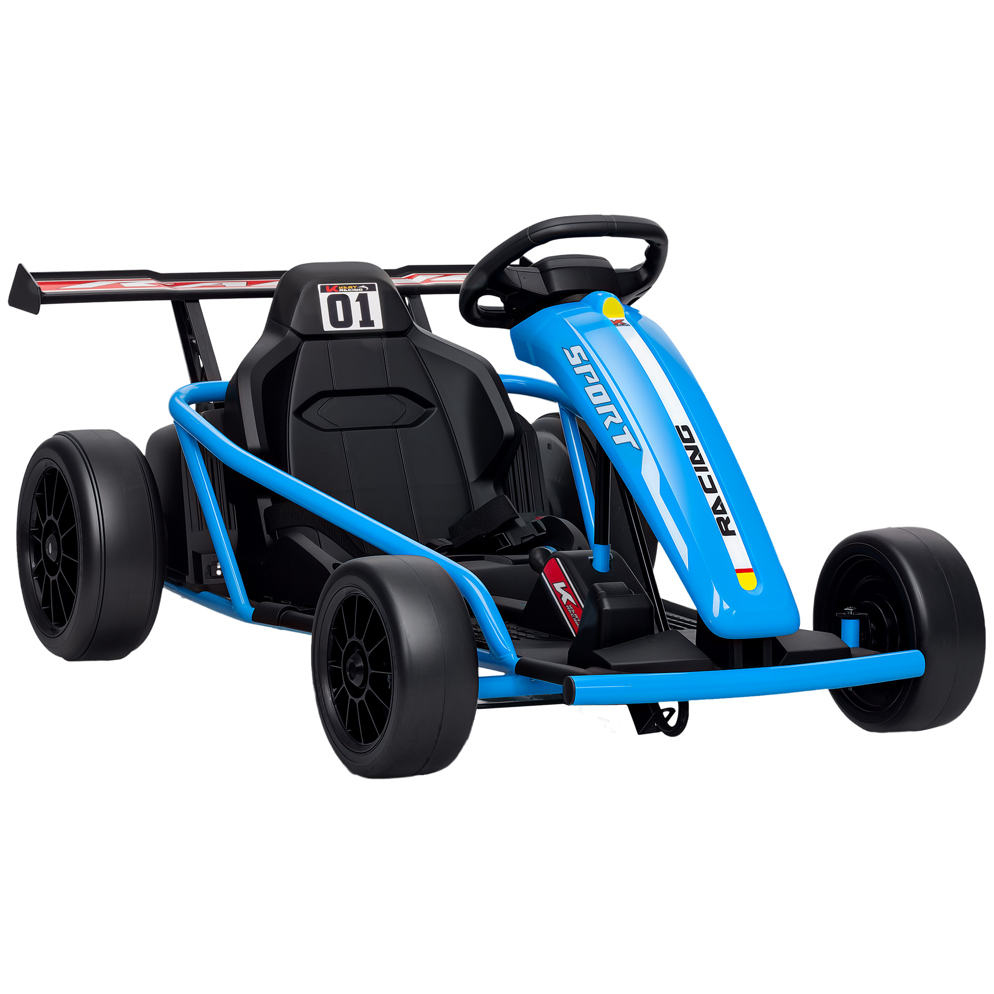 24V Elektro-Go-Kart zum Fahren und Driften, Nylon-Reifen, Sicherheitsgurt, Hupe, Musik für 8-12 Jahre Blau