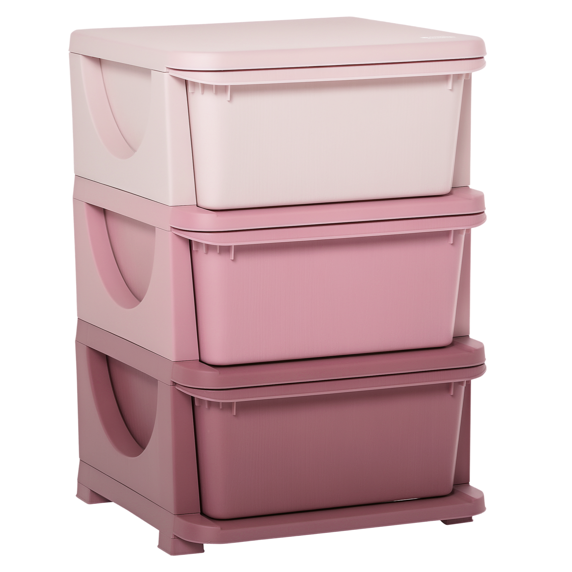 Aufbewahrungsboxen für Kinder, 3 Schubladen, abgerundete Kanten, erhöhtes Design, 37x37x56,5 cm, Rosa