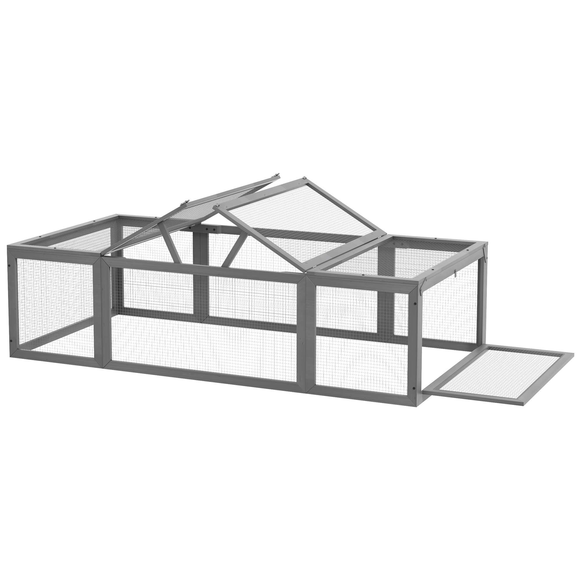 Freilaufgehege für Kleintiere Aufklappbares Dach Tannenholz Grau