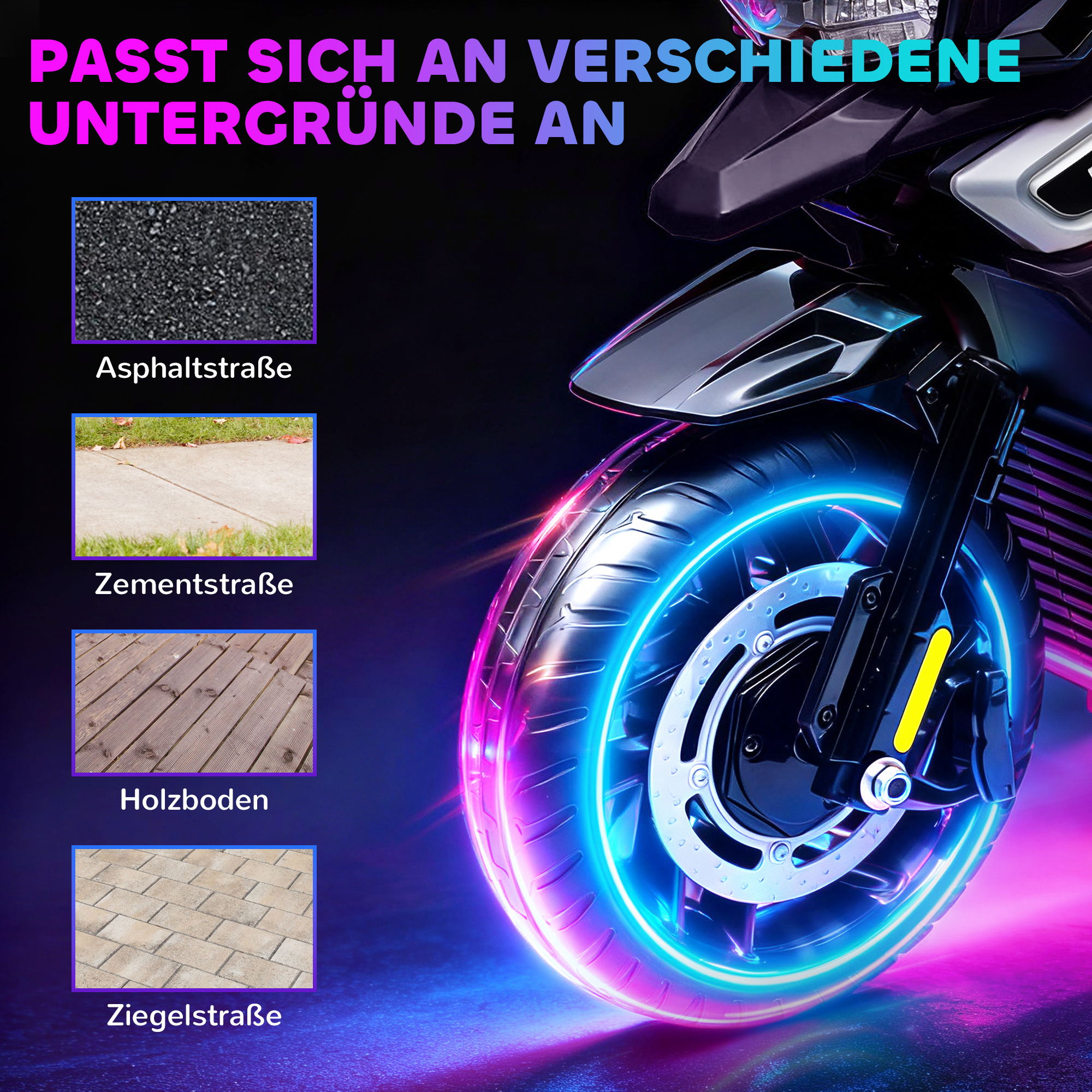 Elektro-Motorrad für Kinder von 18-36 Monaten, Aufsitz-Fahrzeug, Hilfsräder, Lichter, Musik, Kunststoff, Stahl, Schwarz