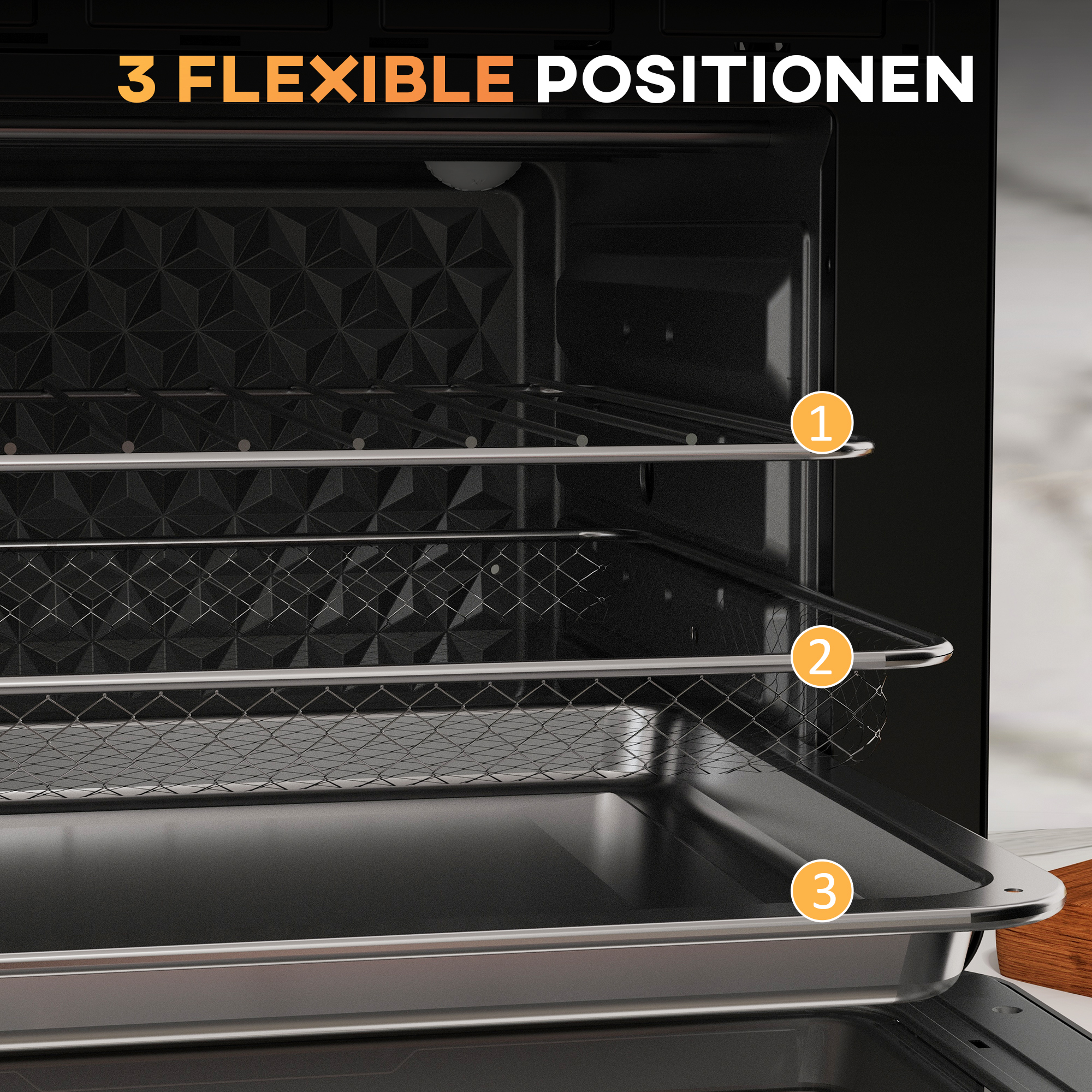 Mini-Backofen, 20 Liter, ölfreies Frittieren, Grillen, Backen, Umluft, 90-230° C, Timer, 1400W, schwarz+gold