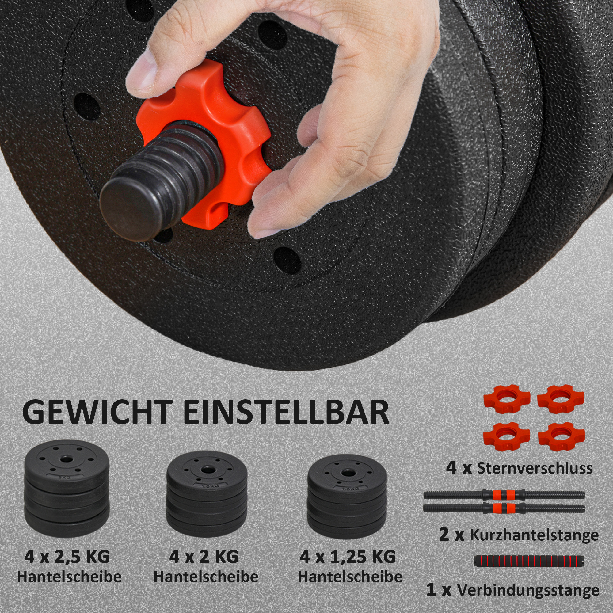 2 in 1 Hanteln Set 20 kg verstellbare Kurzhantel & Langhantel professionell Dumbbell Krafttraining Schwarz