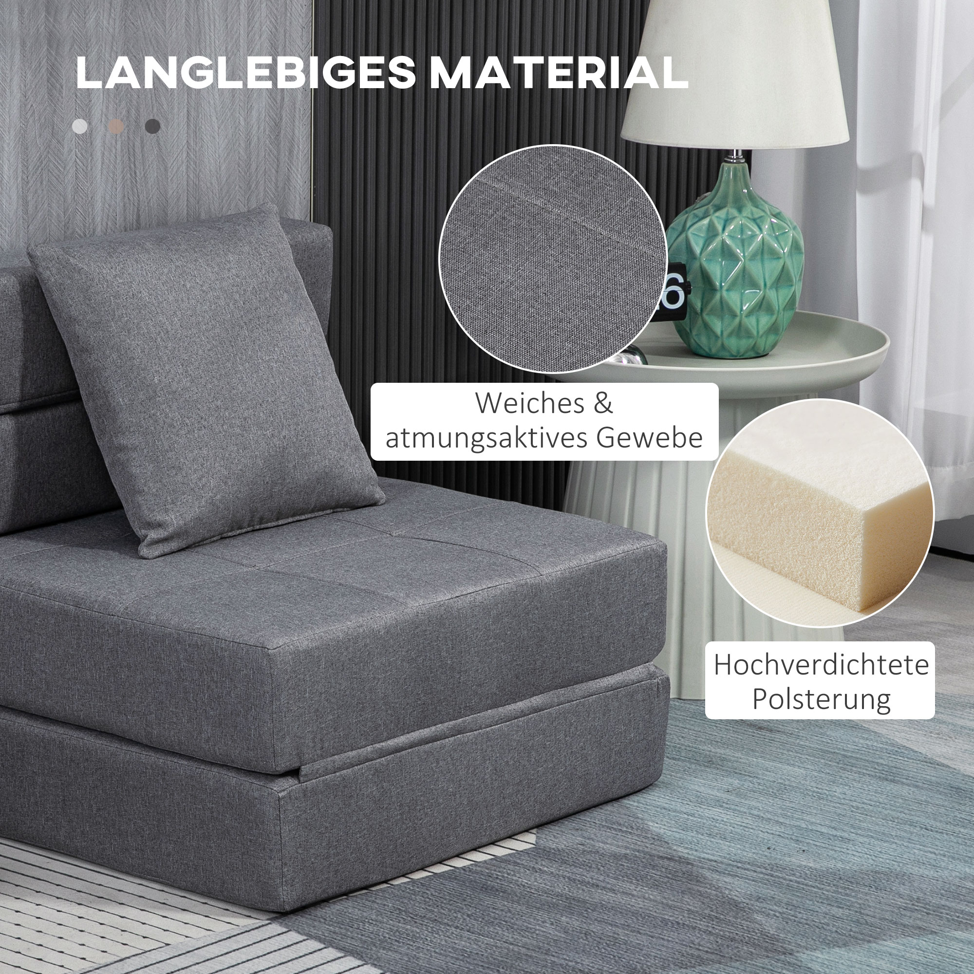 Schlafsessel Relaxsessel Gästebett, abnehmbarer Bezug, 70 cm x 70 cm x 61 cm, Dunkelgrau