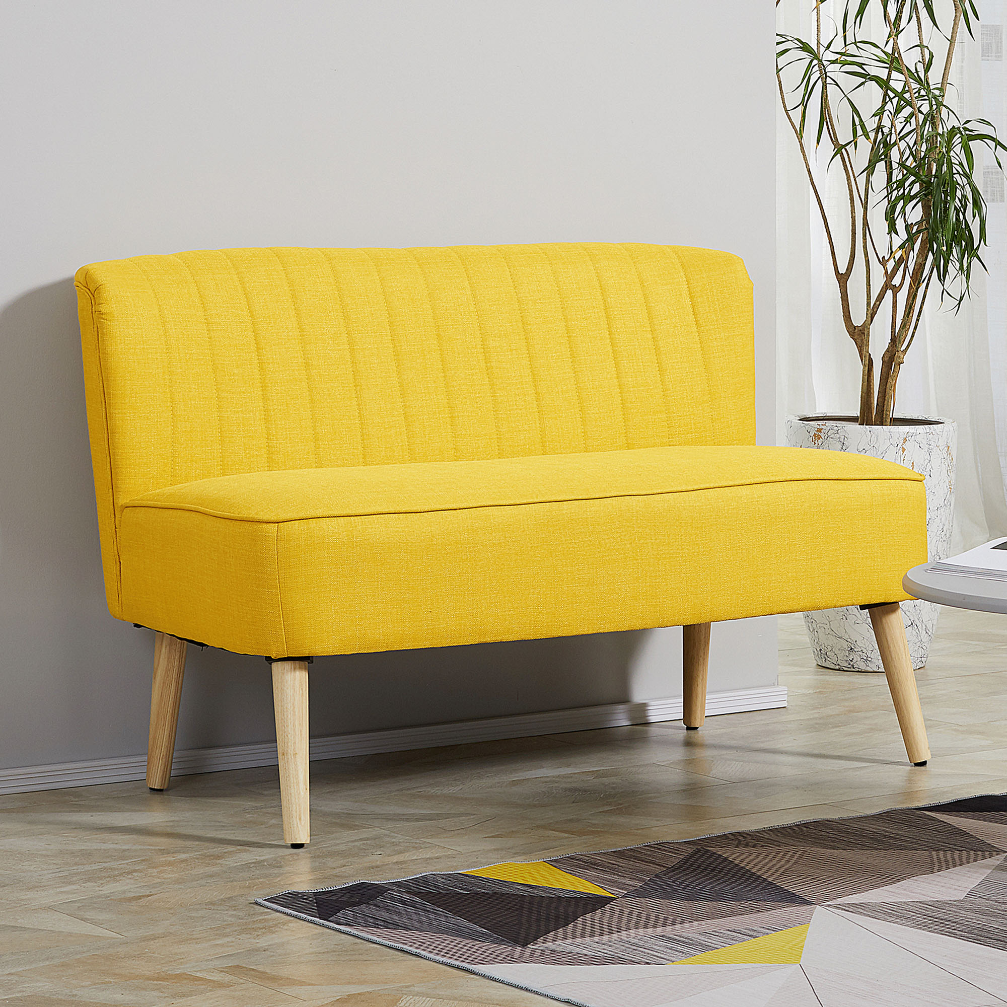 2-Sitzer Sofa, weiche Polsterung, pflegeleichter Bezug, bis 150 kg, 117 x 56,5 x 77 cm, Gelb