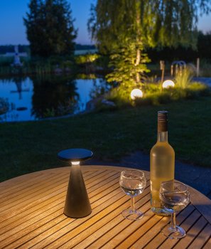 LED Solar-Tischleuchte "Foco Sol", 2700K, IP44, dimmbar, 20cm, matt schwarz