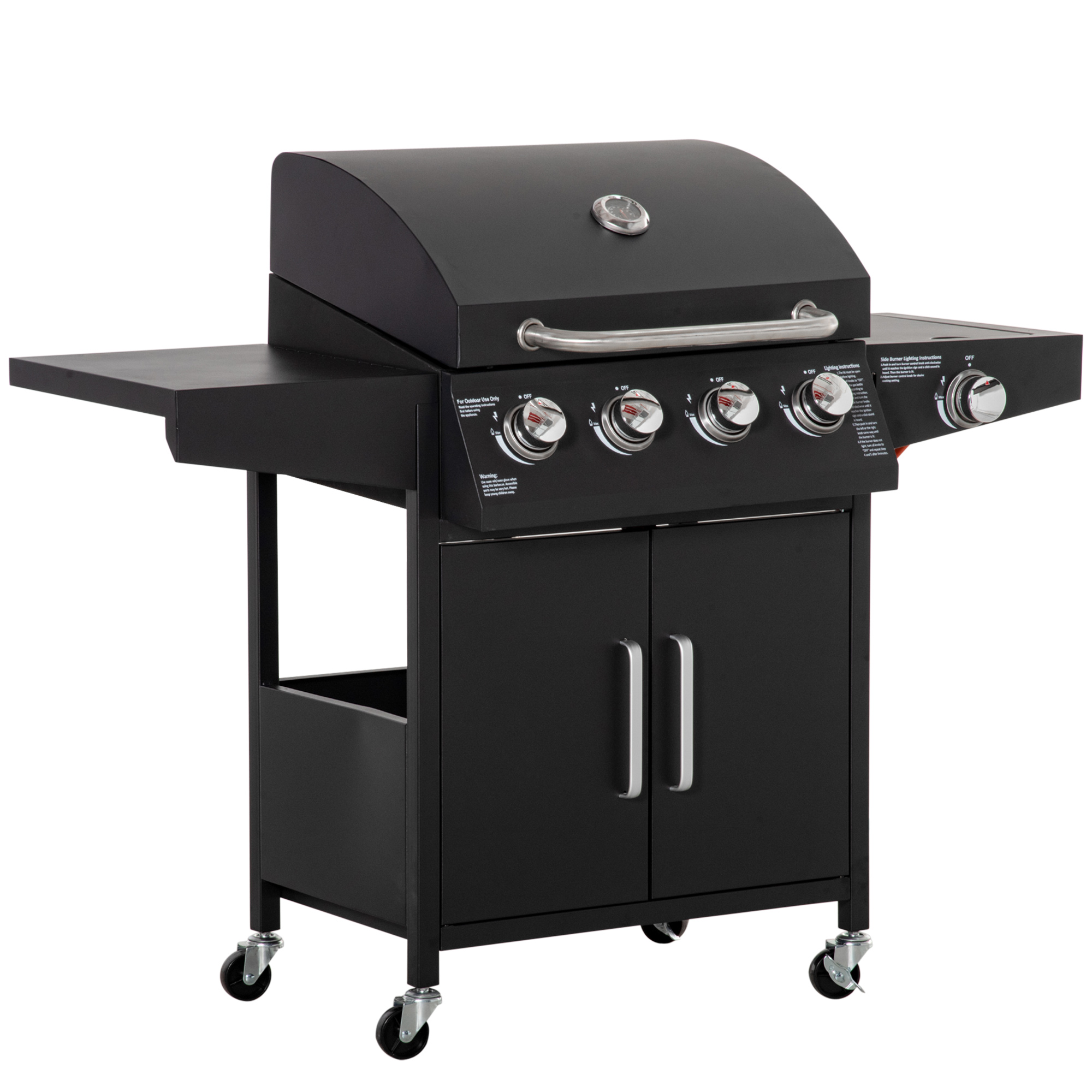 Gasgrill BBQ mit 3 Brennern je 3 kw mobiler Grillwagen mit 4 Rädern Grillnetz Seitentischen Druckminderer Schläuche Schrank Multifunktion Metall Schwarz 132,4cm x 55cm x 109cm Gasgrill BBQ mit 3 Brennern je 3 kw mobiler Grillwagen mit 4 Rädern Grillnetz Seitentischen Druckminderer Schläuche Schrank Multifunktion Metall Schwarz 132,4cm x 55cm x 109cm