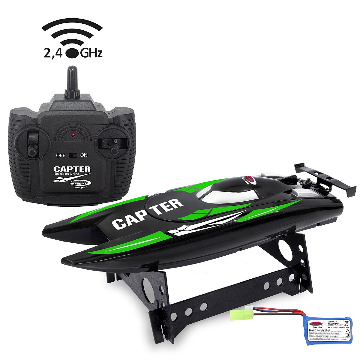 Capter Speedboot schwarz/grün Li-Ion 7,4V 2,4GHz