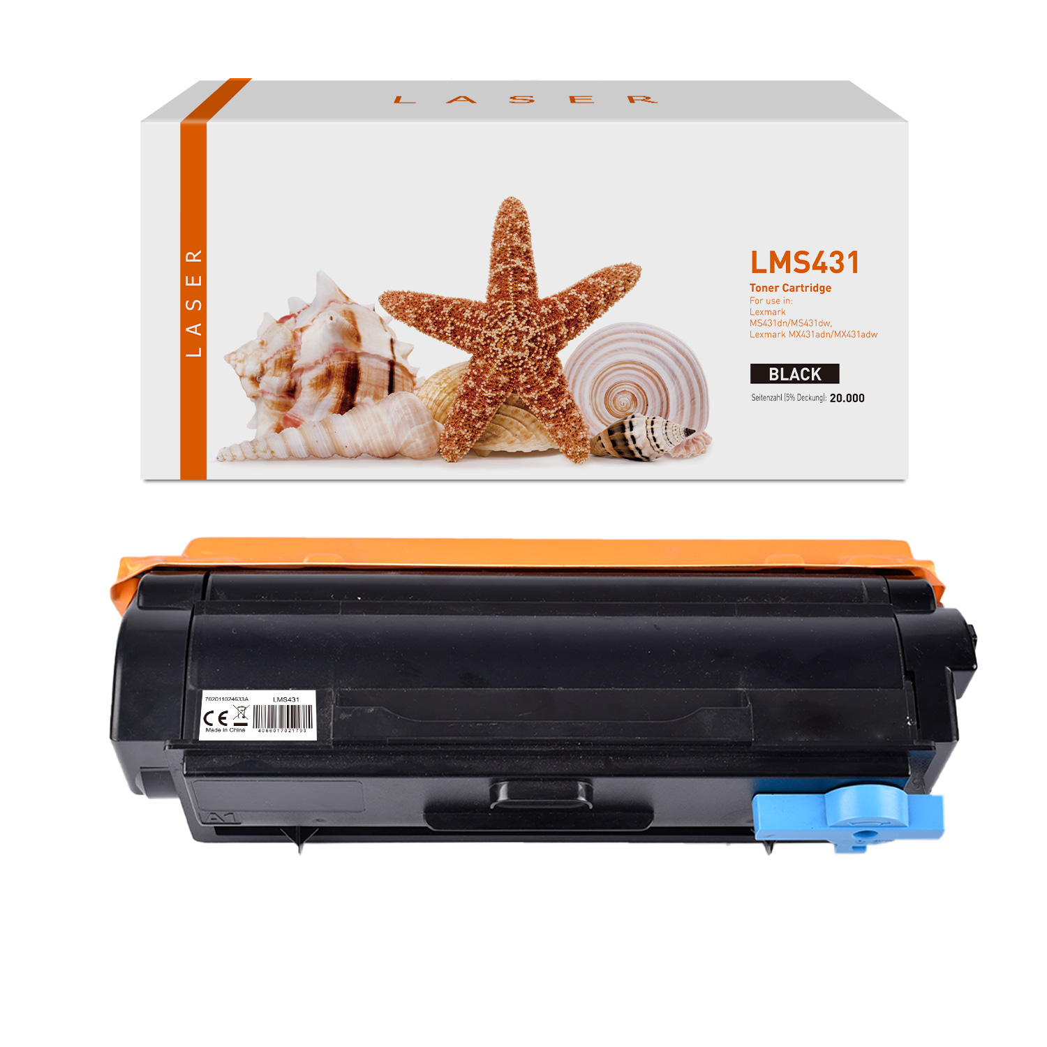 MS431 alternativ Toner schwarz für Lexmark / 55B2X00 / 20.000 Seiten