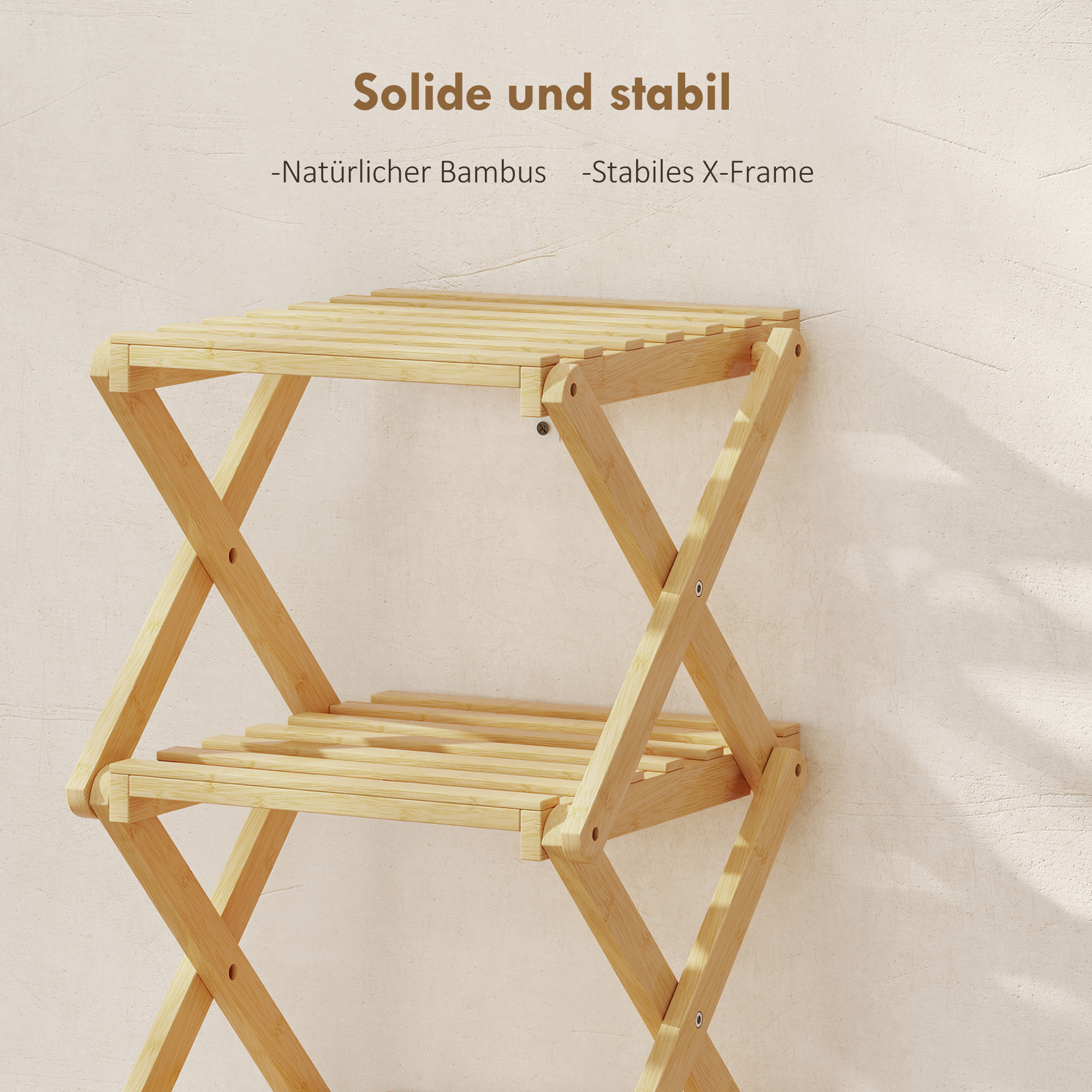 Schuhregal, klappbar Schuhständer mit 6 Ebenen aus Bambus, für max. 9 Paar Schuhe, 30 x 29 x 108 cm, Natur