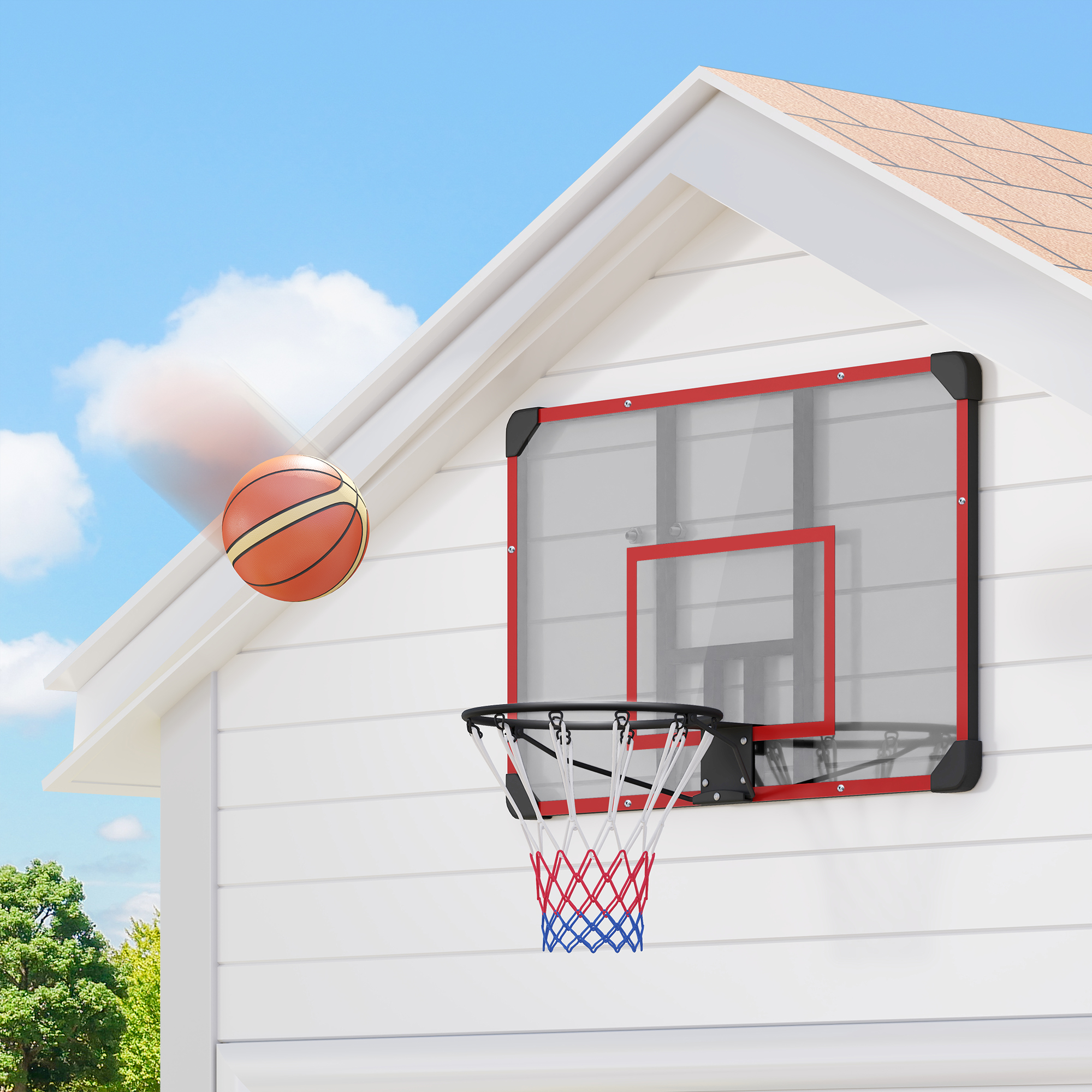 Basketballkorb für Wandmontage, Innen/Außen, robuste PC-Rückwand, Nylonnetz, Stahlring, 113x61x73 cm