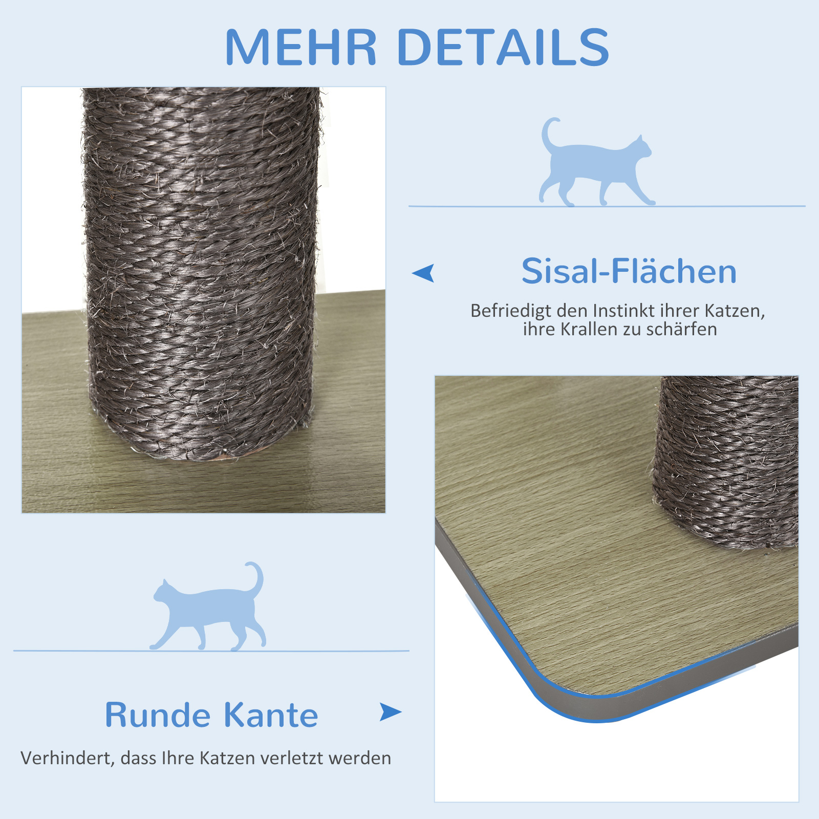 Katzenkratzbaum Katzenbaum Katzenspielzeug Kletterbaum Sisal Polster Liegefläche mit Ball Grau 71,5 x 49,5 x 120 cm