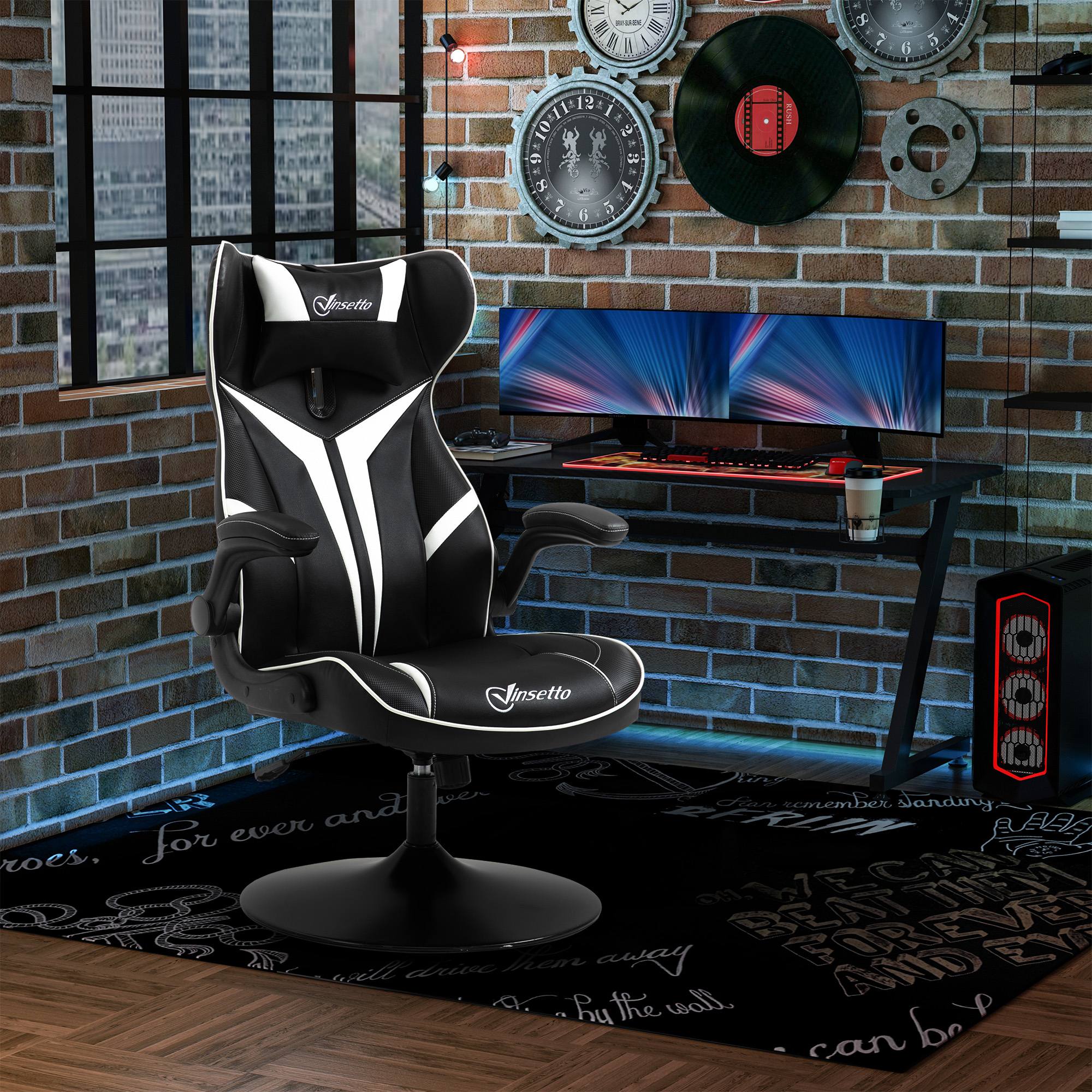 Gaming Stuhl ergonomischer Computerstuhl mit Wippfunktion Drehstuhl höhenverstellbar Stahl Schwarz+Weiß 67 x 70 x 106-112 cm