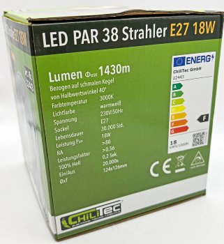 LED Strahler PAR38, 18W, 28x SMD-LED, 1726lm, 40°, 230V, 3000K warmweiß