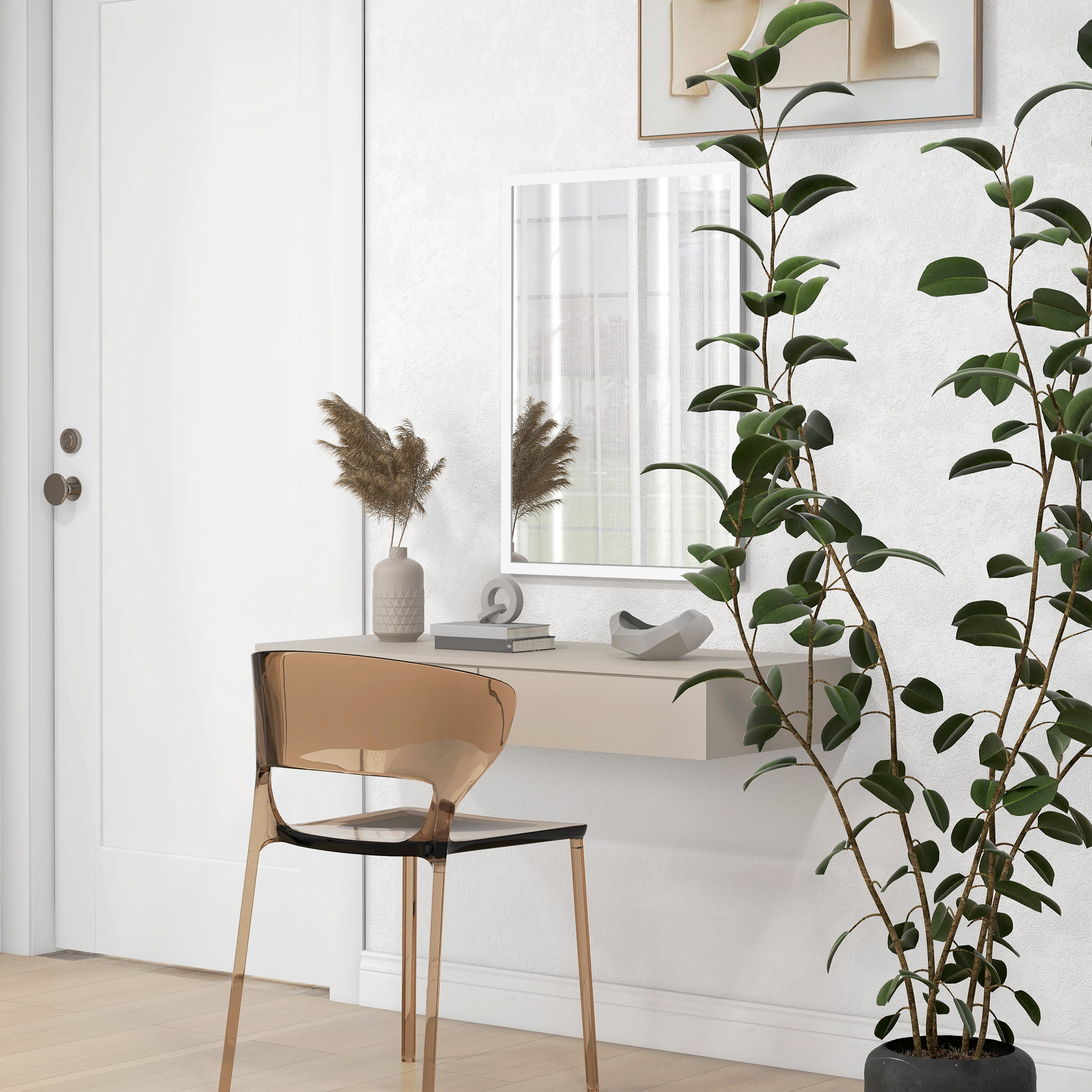 Wandspiegel, 50 x 70 cm, Rahmen in Holzoptik, einfache Montage, inkl, Schrauben