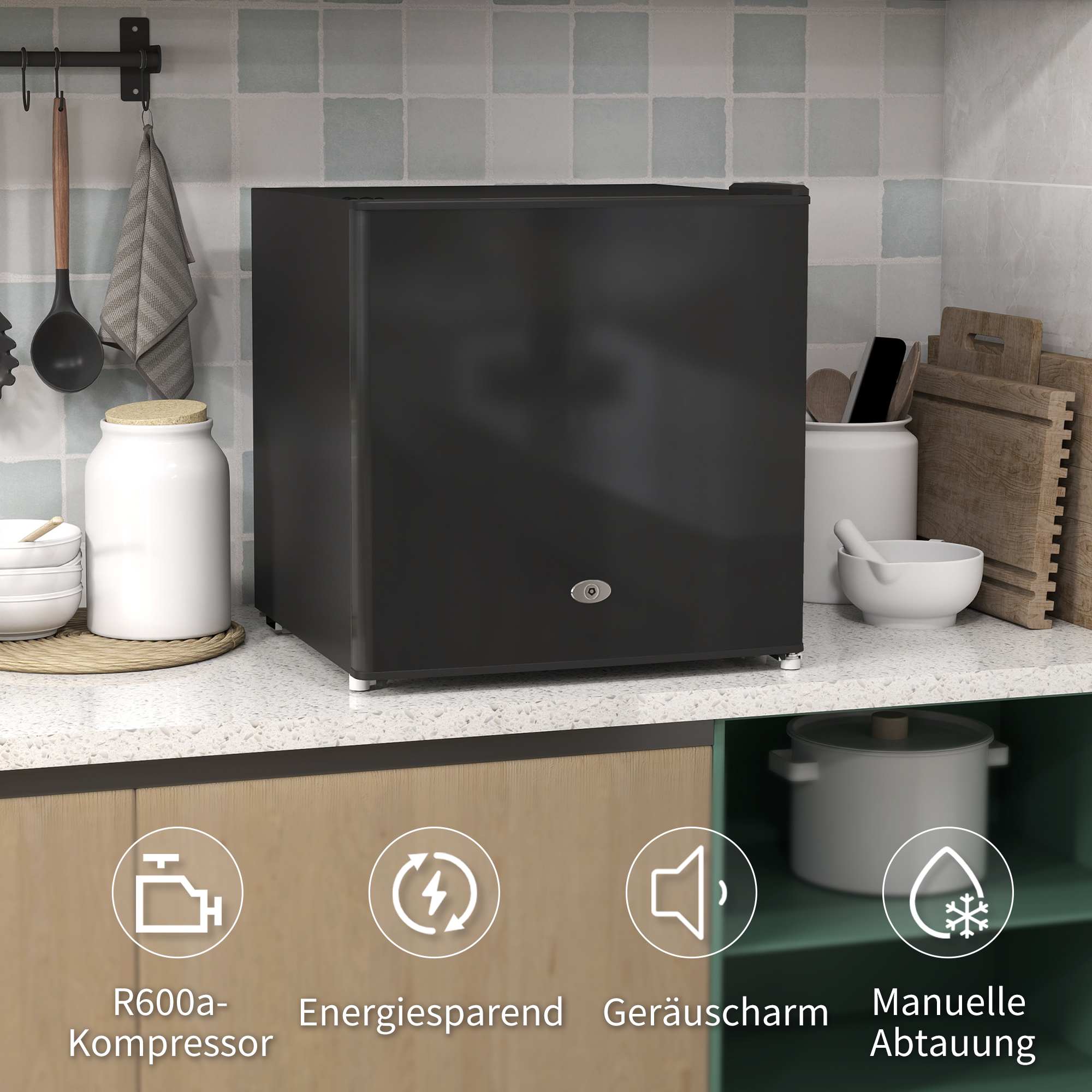 Mini-Gefrierschrank 35 L Gefrierbox elektrisch freistehend 45 W Mini Gefriertruhe 47 x 44,2 x 48,8 cm Schwarz