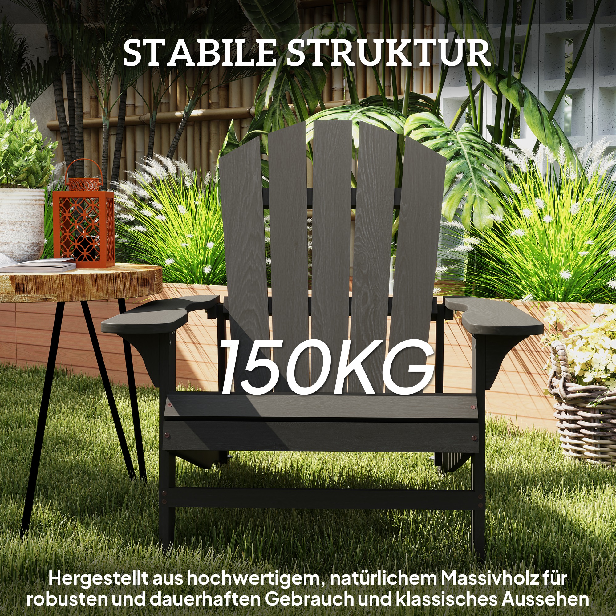 Adirondack Stuhl wetterfest Adirondack Chair aus Holz Outdoor Gartenstuhl mit Hoher Rückenlehne Armlehnen