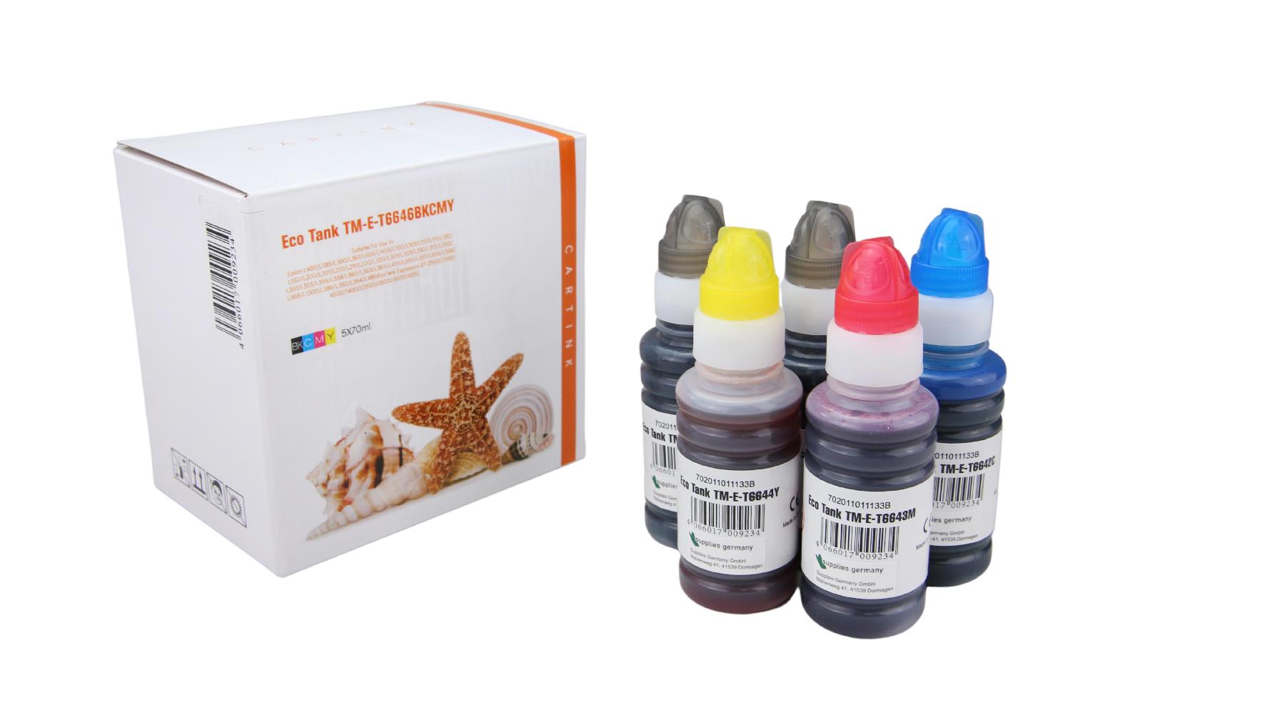 Multipack T6646 alternativ Eco Tank Nachfüllflasche für Epson / C13T664640 / 2x BK  CMY / 70ml