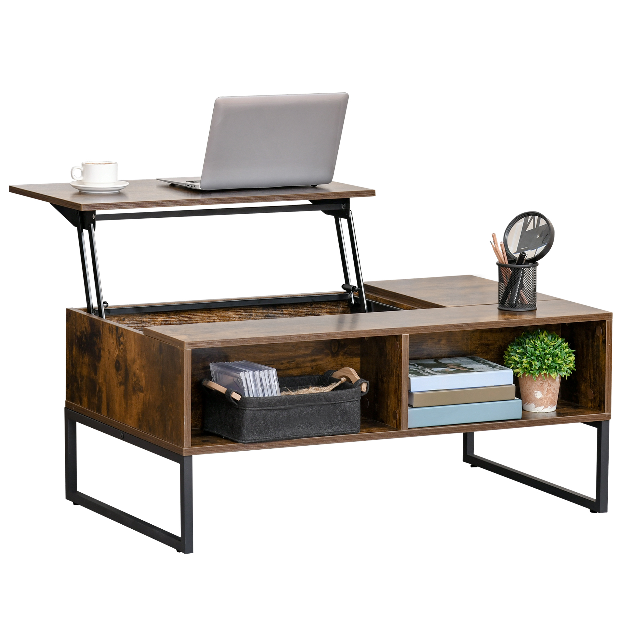 Couchtisch Wohnzimmertisch Kaffeetisch mit Höhenverstellbarer Platte Spanplatte Braun 100 x 60 x 44 cm