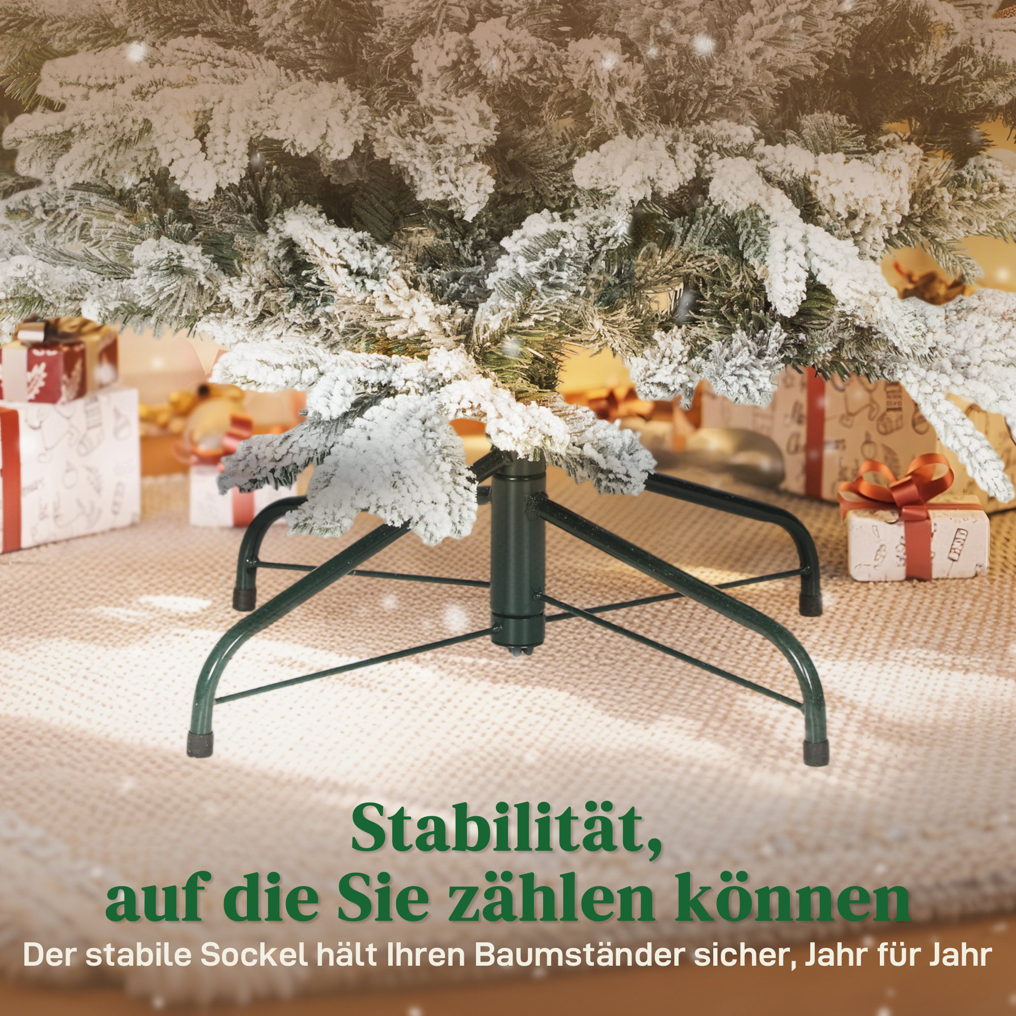 Künstlicher Weihnachtsbaum, 150cm Christbaum mit Schnee, 1162 Zweigen, klappbarem Metallständer