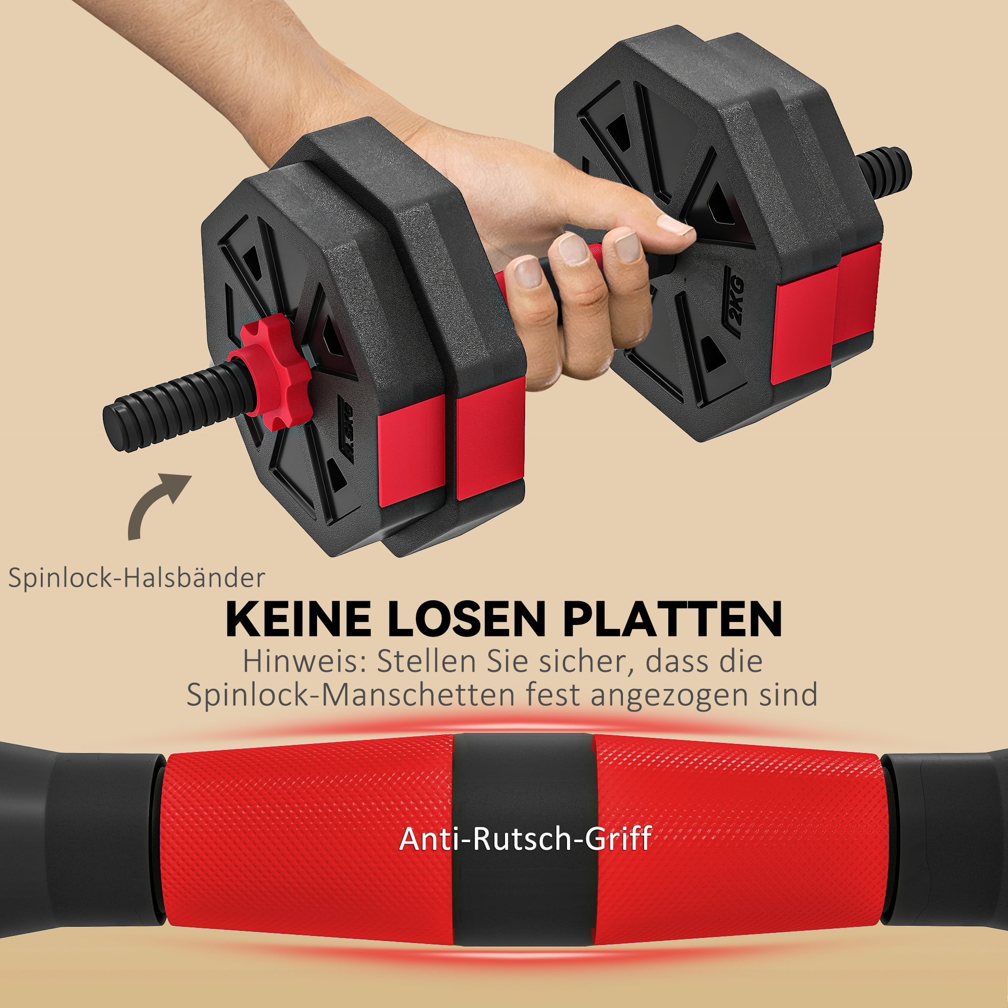 4-in-1 Hantelset Kurzhantel Set Kurzhanteln Langhanteln verstellbar 15 KG für Krafttraining Zuhause