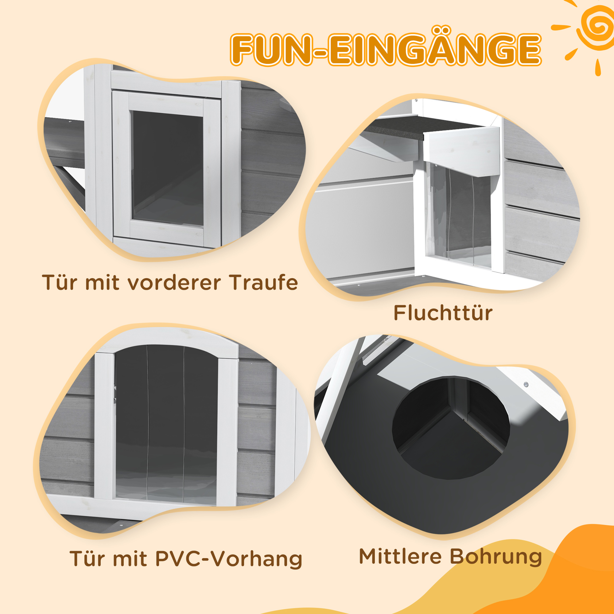 Katzenhaus aus Holz 2-Etagen Winterfest wasserdicht Katzenhütte mit Asphaltdach klappbarem Deckel Treppe Katzenhöhle Outdoor Schutzhütte für Draußen Garten Balkon 78 x 55,5 x 91 cm Grau