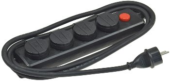 Gartensteckdosenleiste für Außen, 4-fach, IP44, 3m Zuleitung, mit Schalter