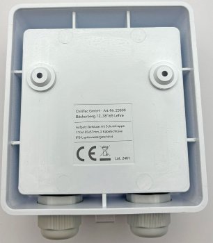 Aufputz Gehäuse mit Schutzklappe, IP54, 110x105x57mm, 2 Kabelschlüsse