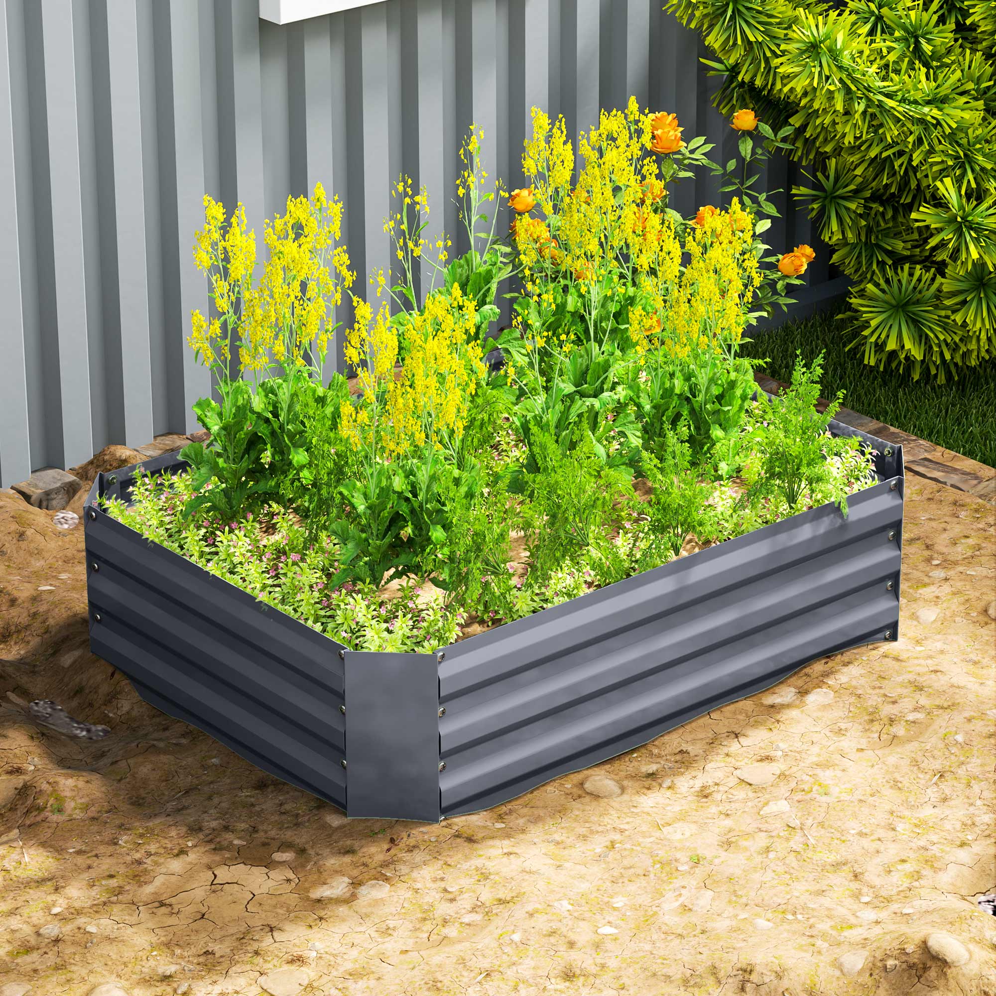 Hochbeet aus verzinktem Stahl, Gartenbeet, Pflanzkasten für Garten, Blumenkasten, 120 x 90 x 30 cm, Dunkelgrau