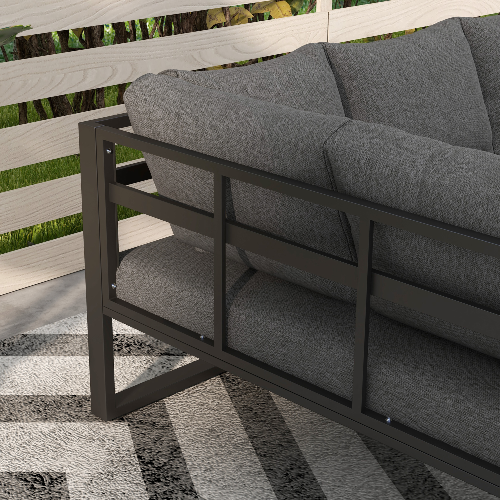 Outdoorsitzgruppe 5-teiliges Loungemöbelsicht Gartenmöbelset, 148 cm x 61 cm x 71,5 cm, Grau + Natur